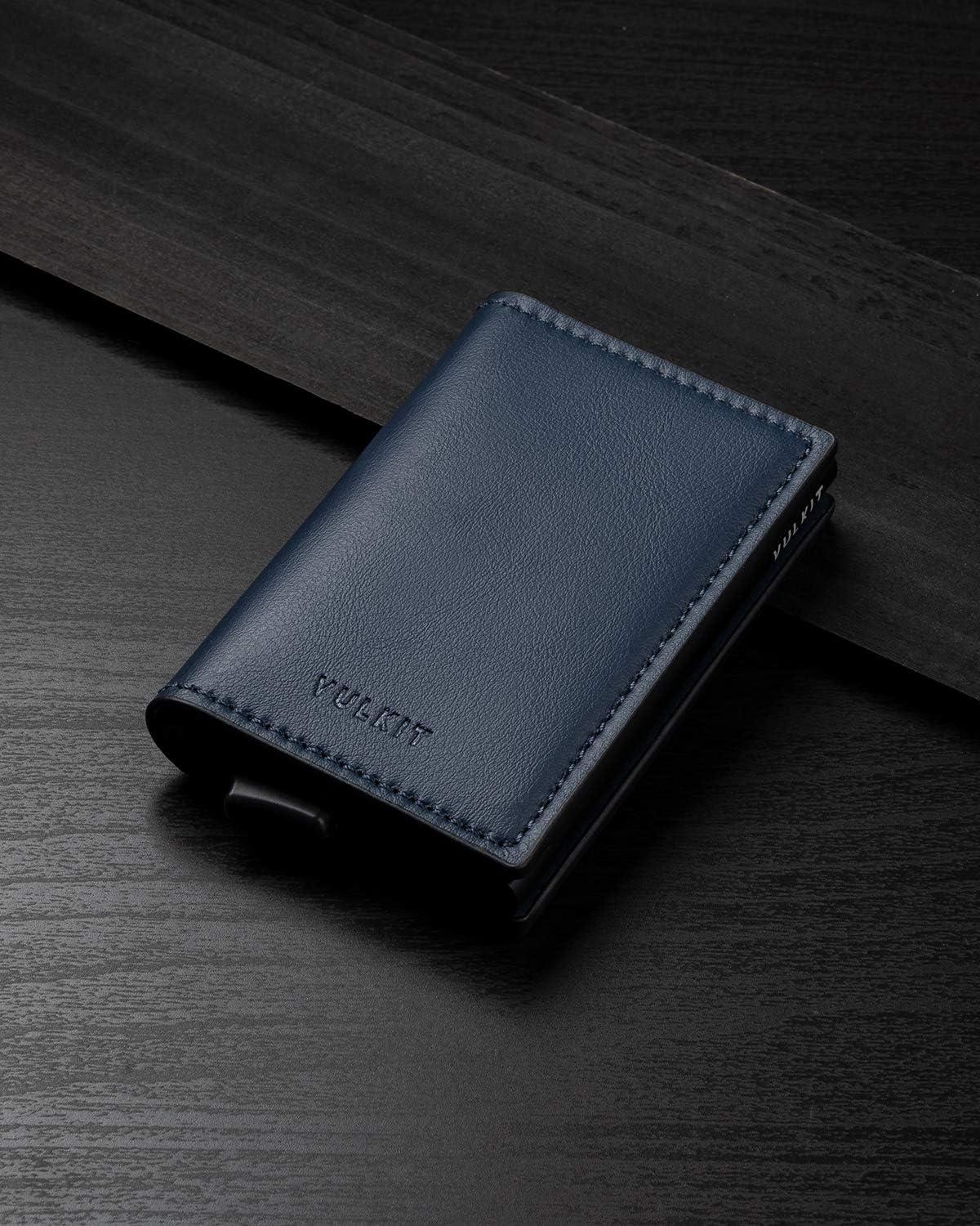 image:imageVULKIT Credit Card Holder RFID Blocking Leather Automatic Pop Up Wallet Aluminum Slim Pocket Business Card Casenavy