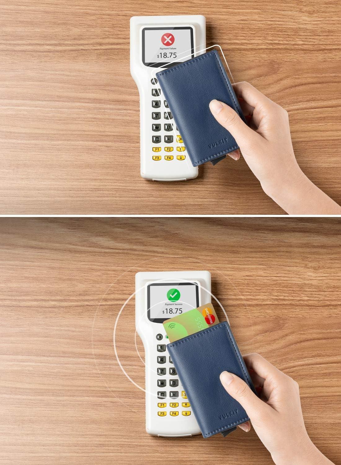 image:imageVULKIT Credit Card Holder RFID Blocking Leather Automatic Pop Up Wallet Aluminum Slim Pocket Business Card Casenavy