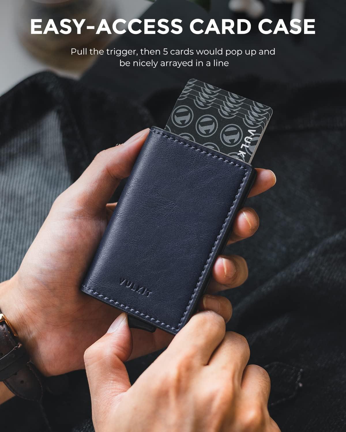 image:imageVULKIT Credit Card Holder RFID Blocking Leather Automatic Pop Up Wallet Aluminum Slim Pocket Business Card Casenavy