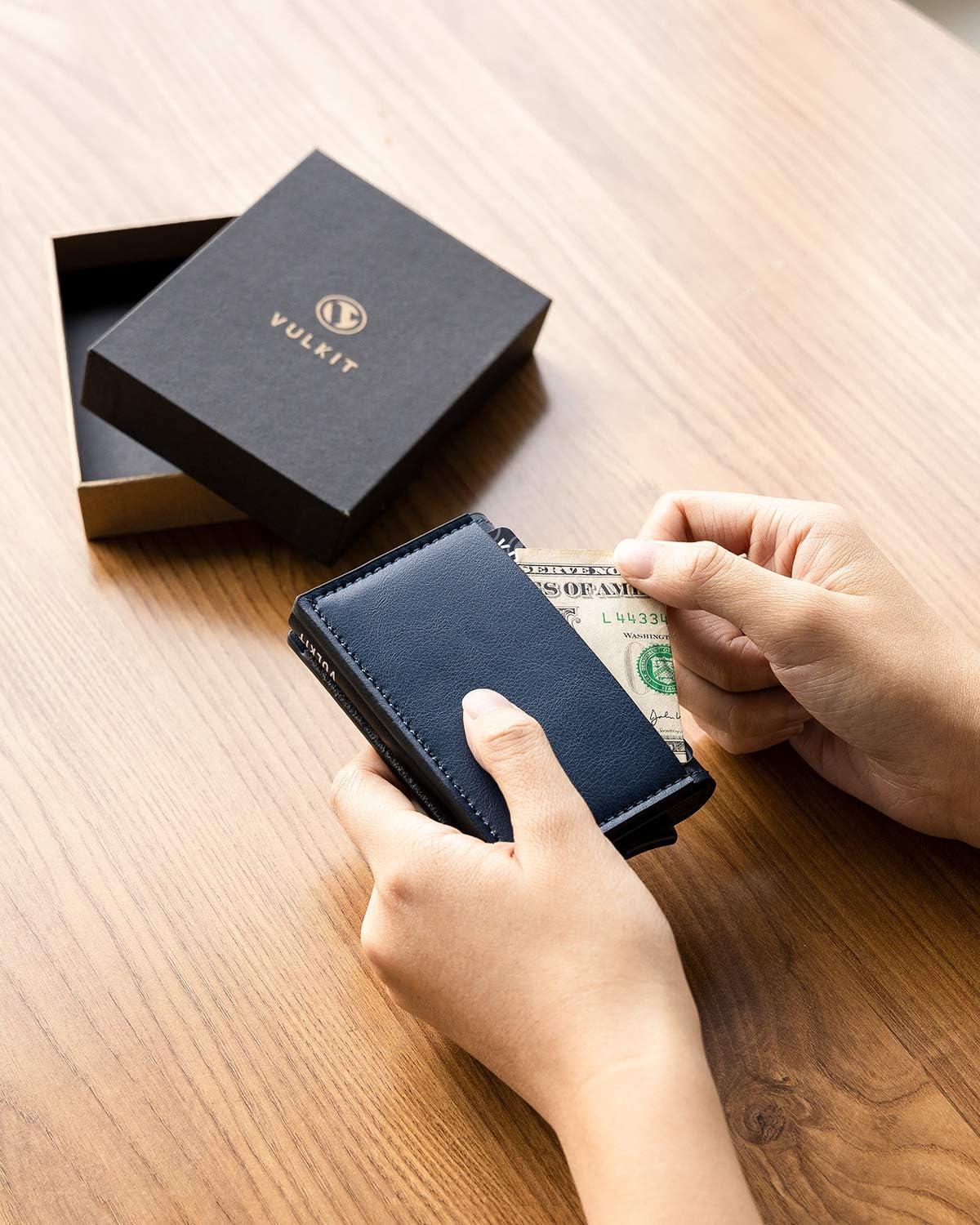 image:imageVULKIT Credit Card Holder RFID Blocking Leather Automatic Pop Up Wallet Aluminum Slim Pocket Business Card Casenavy