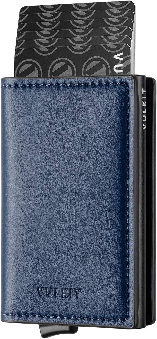 image:imageVULKIT Credit Card Holder RFID Blocking Leather Automatic Pop Up Wallet Aluminum Slim Pocket Business Card Casenavy