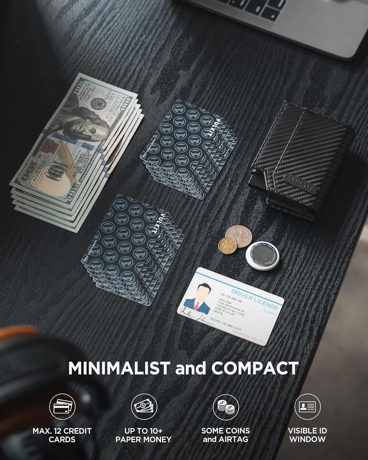 image:imageVULKIT Leather Smart Wallet for Men RFID Blocking with PopUp Credit Card Ejector Case ID Window CashBills Compartment and Coin Pocket Giftbox Packed Carbon BlackCarbon Black