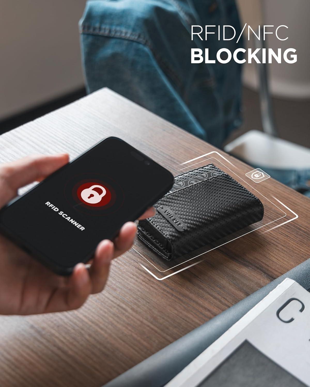 image:imageVULKIT Leather Smart Wallet for Men RFID Blocking with PopUp Credit Card Ejector Case ID Window CashBills Compartment and Coin Pocket Giftbox Packed Carbon BlackCarbon Black