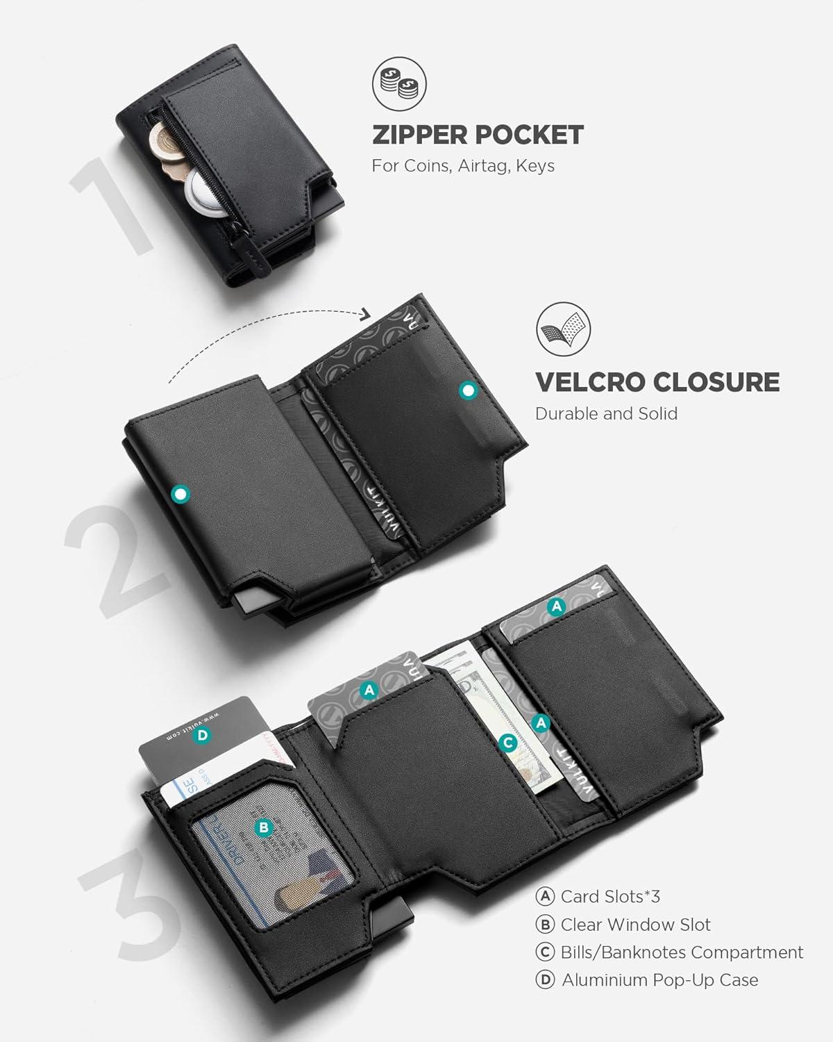 image:imageVULKIT Leather Smart Wallet for Men RFID Blocking with PopUp Credit Card Ejector Case ID Window CashBills Compartment and Coin Pocket Giftbox Packed Carbon BlackBlack