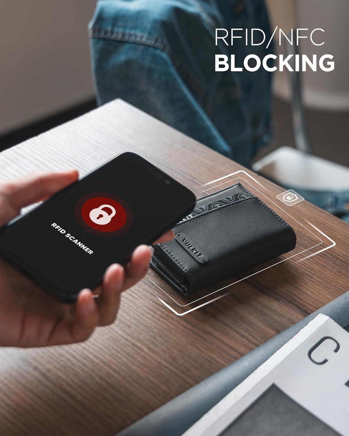 image:imageVULKIT Leather Smart Wallet for Men RFID Blocking with PopUp Credit Card Ejector Case ID Window CashBills Compartment and Coin Pocket Giftbox Packed Carbon BlackBlack