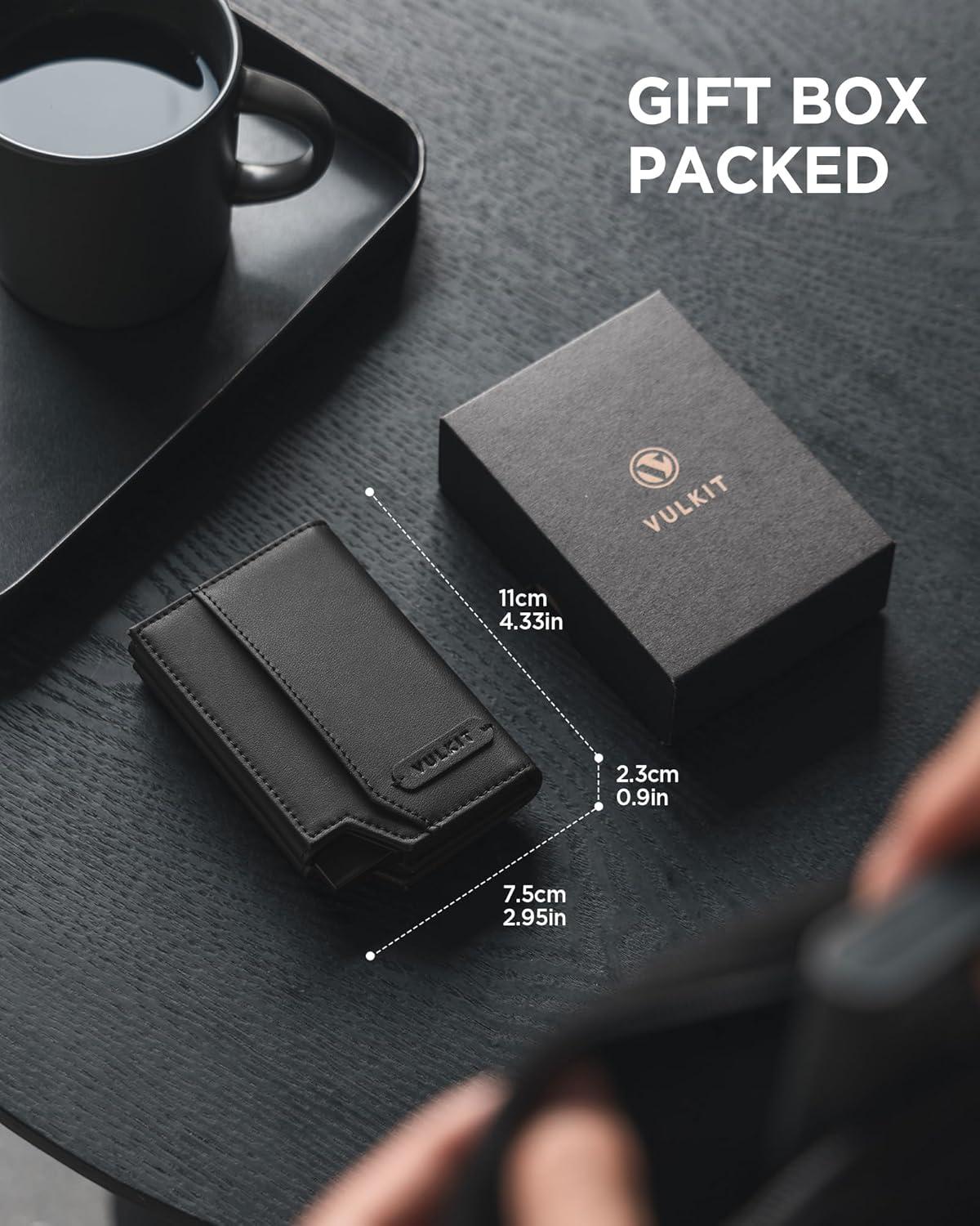 image:imageVULKIT Leather Smart Wallet for Men RFID Blocking with PopUp Credit Card Ejector Case ID Window CashBills Compartment and Coin Pocket Giftbox Packed Carbon BlackBlack