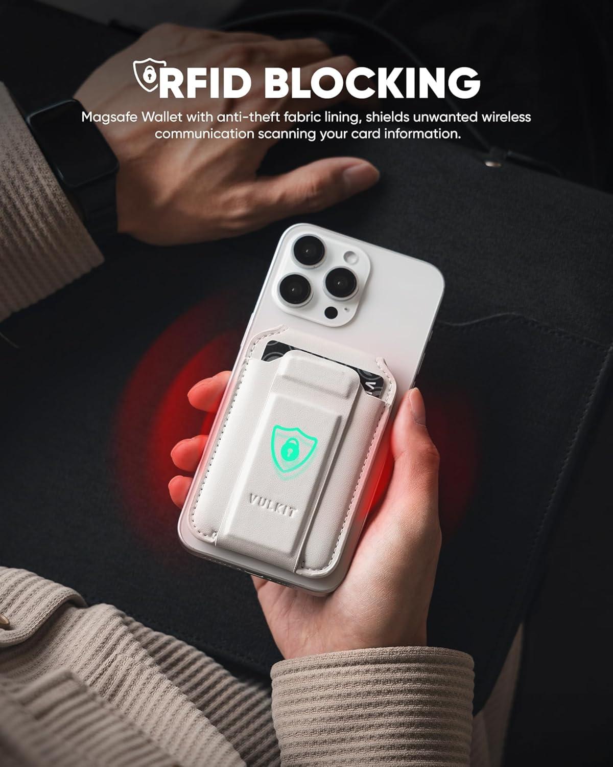 image:imageVULKIT Magnetic Phone Card holder RFID Blocking Slim Card Wallet Phone Case Compatible with Suitble for iphone 1615141312 SeriesBlackBeige