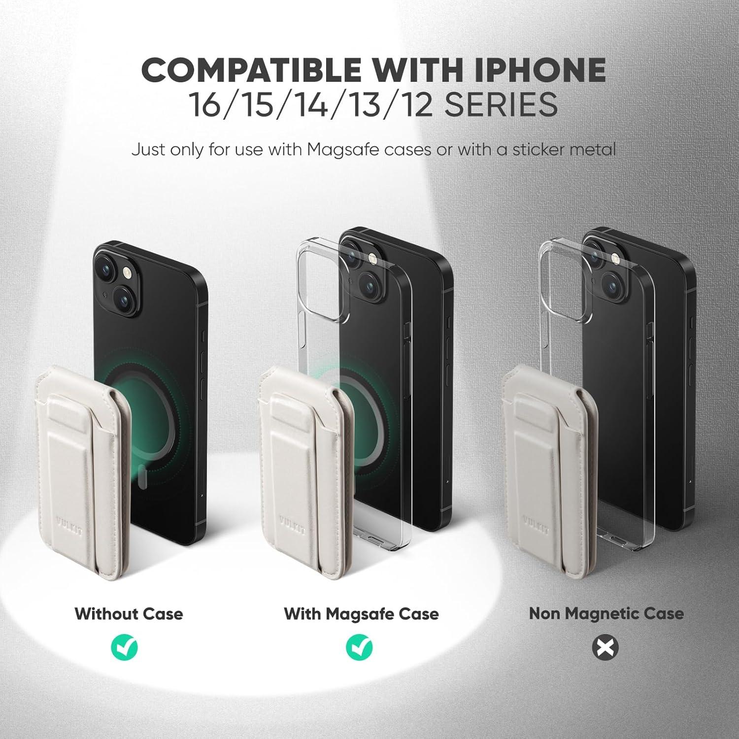 image:imageVULKIT Magnetic Phone Card holder RFID Blocking Slim Card Wallet Phone Case Compatible with Suitble for iphone 1615141312 SeriesBlackBeige