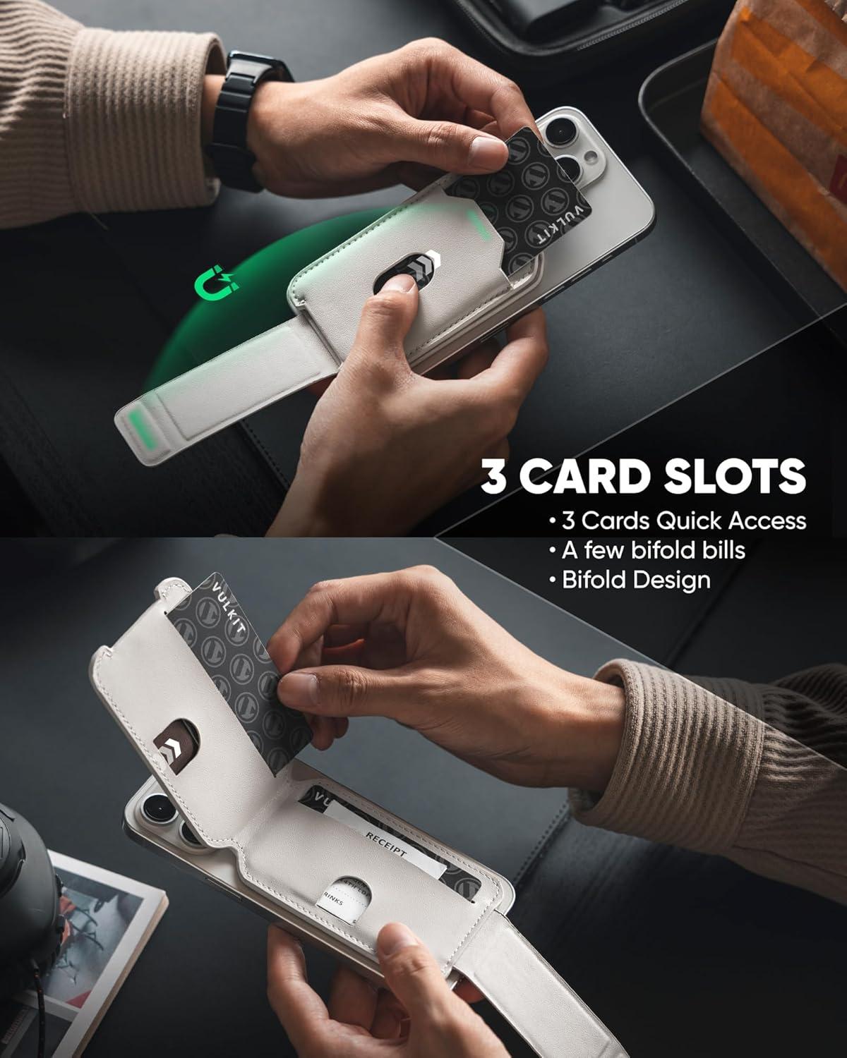 image:imageVULKIT Magnetic Phone Card holder RFID Blocking Slim Card Wallet Phone Case Compatible with Suitble for iphone 1615141312 SeriesBlackBeige