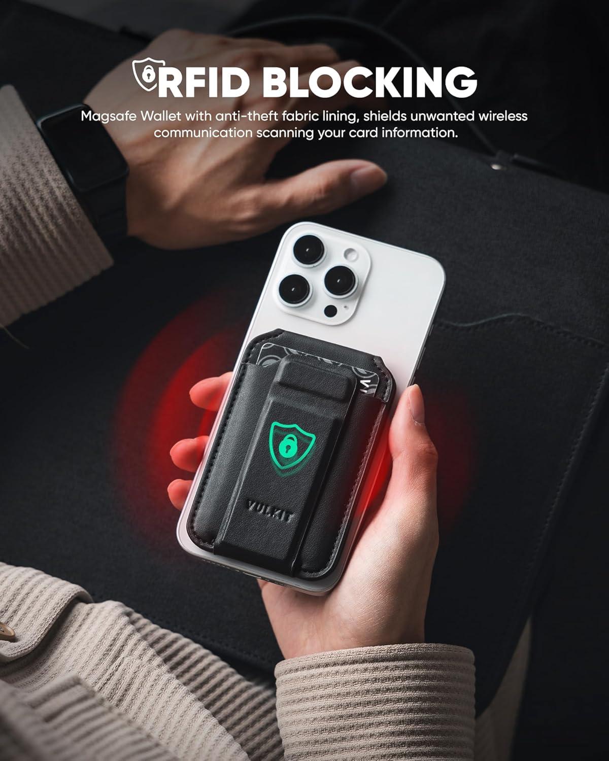 image:imageVULKIT Magnetic Phone Card holder RFID Blocking Slim Card Wallet Phone Case Compatible with Suitble for iphone 1615141312 SeriesBlackBlack