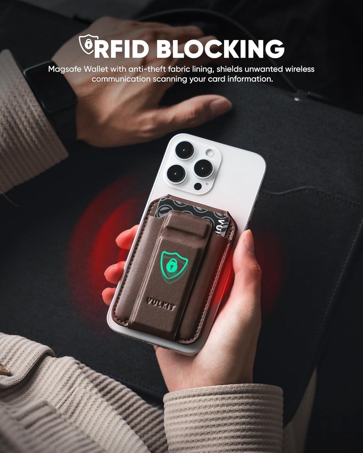 image:imageVULKIT Magnetic Phone Card holder RFID Blocking Slim Card Wallet Phone Case Compatible with Suitble for iphone 1615141312 SeriesBlackEspresso