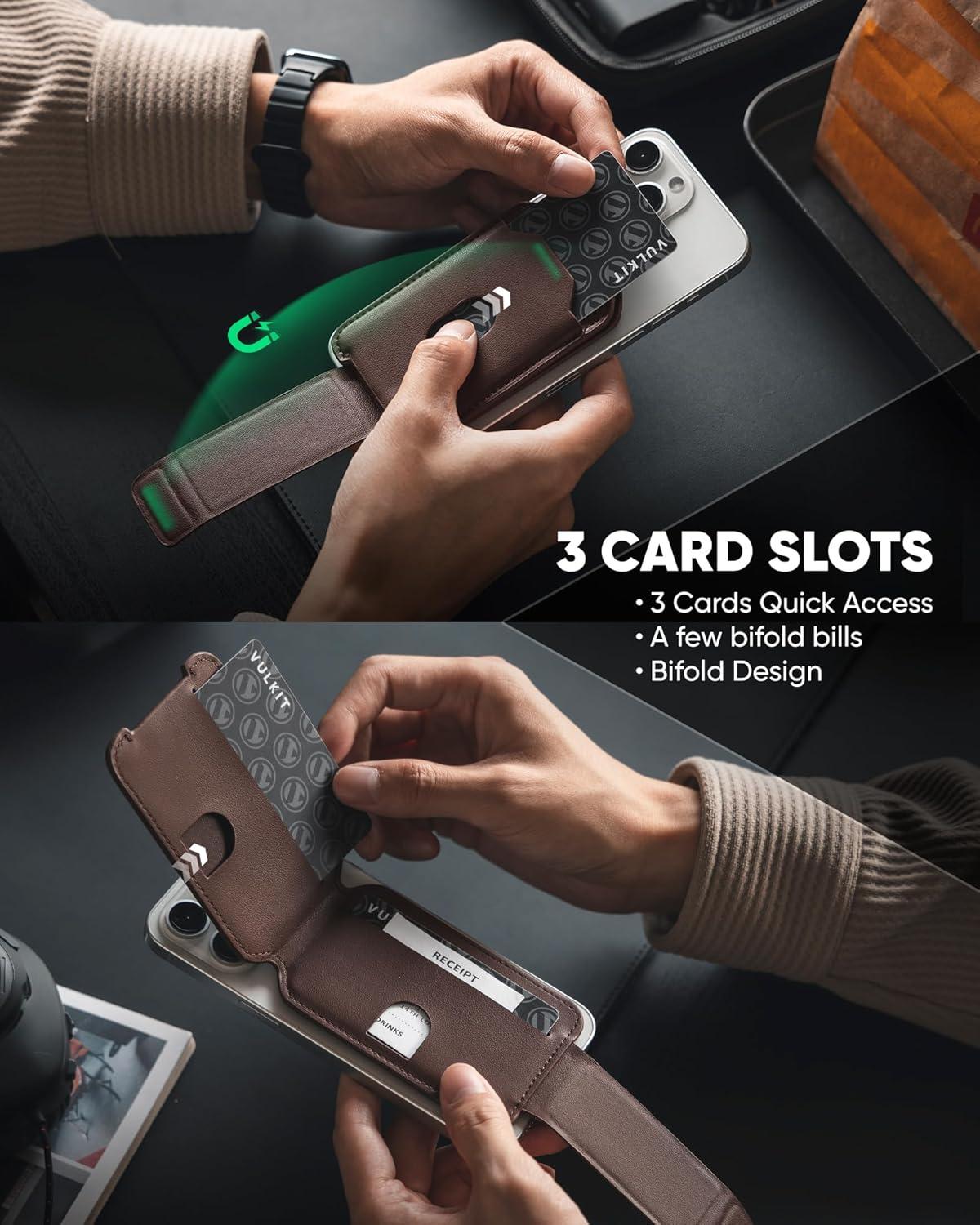 image:imageVULKIT Magnetic Phone Card holder RFID Blocking Slim Card Wallet Phone Case Compatible with Suitble for iphone 1615141312 SeriesBlackEspresso