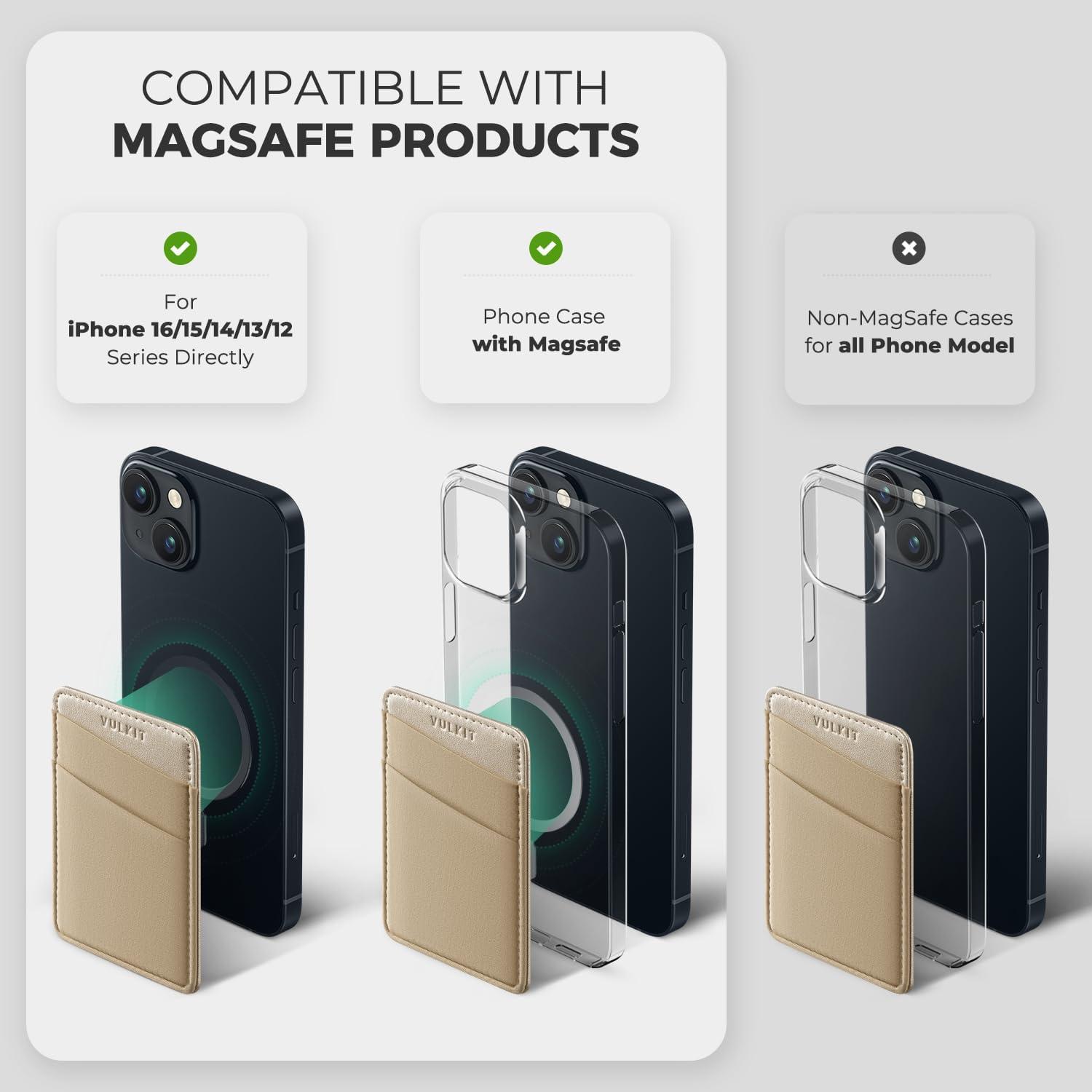 image:imageVULKIT Magnetic Phone Wallet for MagSafe RFID Blocking Card Holder Wallet for iPhone 1615141312 Series amp Phone Case with MagSafeChampagne Gold