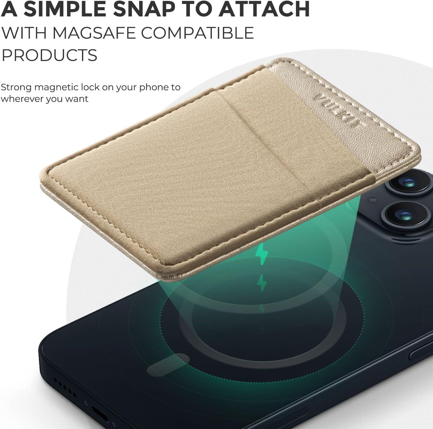 image:imageVULKIT Magnetic Phone Wallet for MagSafe RFID Blocking Card Holder Wallet for iPhone 1615141312 Series amp Phone Case with MagSafeChampagne Gold