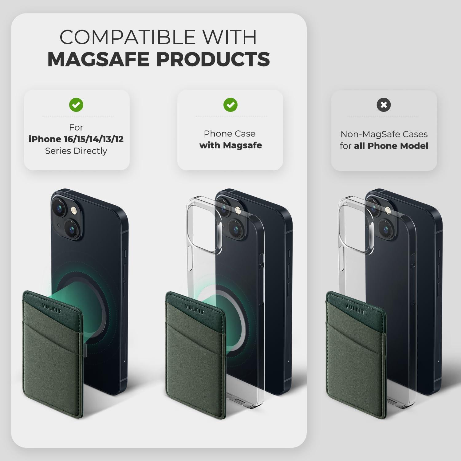 image:imageVULKIT Magnetic Phone Wallet for MagSafe RFID Blocking Card Holder Wallet for iPhone 1615141312 Series amp Phone Case with MagSafeForest Green