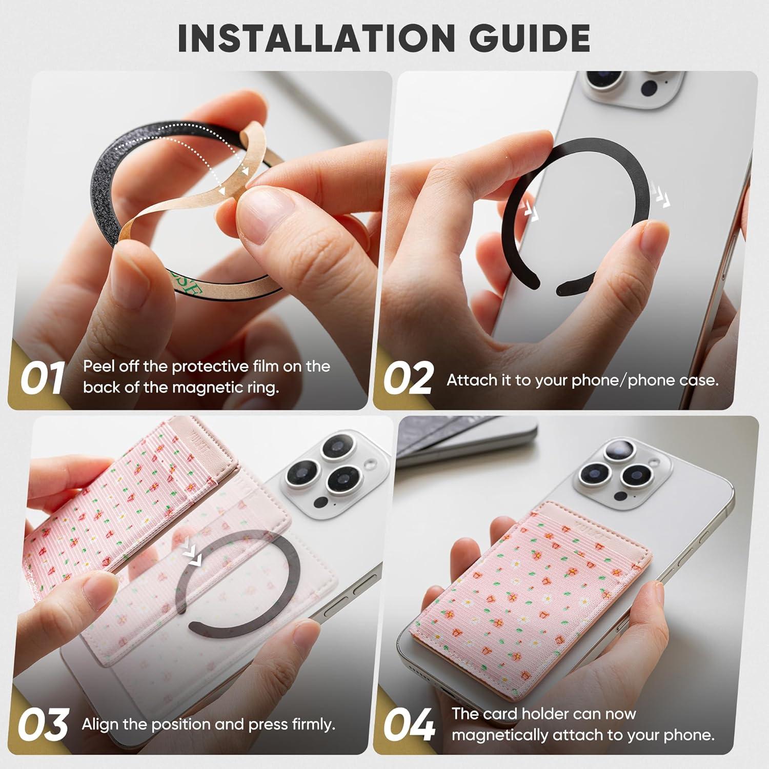 image:imageVULKIT Magnetic Phone Wallet for MagSafe RFID Blocking Card Holder Wallet for iPhone 1615141312 Series amp Phone Case with MagSafePinkFlowers