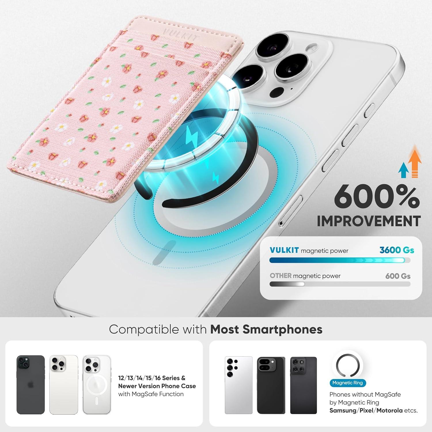 image:imageVULKIT Magnetic Phone Wallet for MagSafe RFID Blocking Card Holder Wallet for iPhone 1615141312 Series amp Phone Case with MagSafePinkFlowers