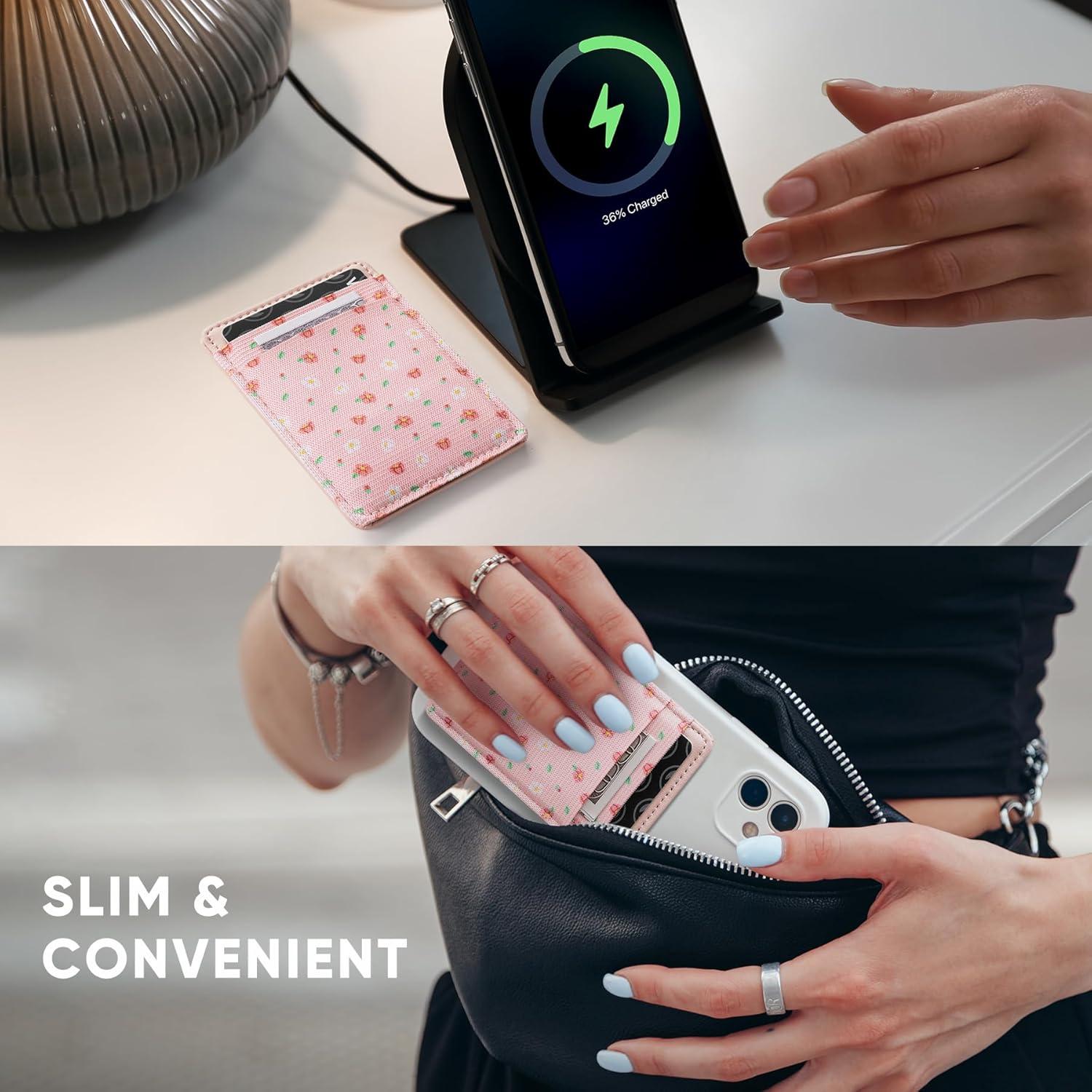 image:imageVULKIT Magnetic Phone Wallet for MagSafe RFID Blocking Card Holder Wallet for iPhone 1615141312 Series amp Phone Case with MagSafePinkFlowers