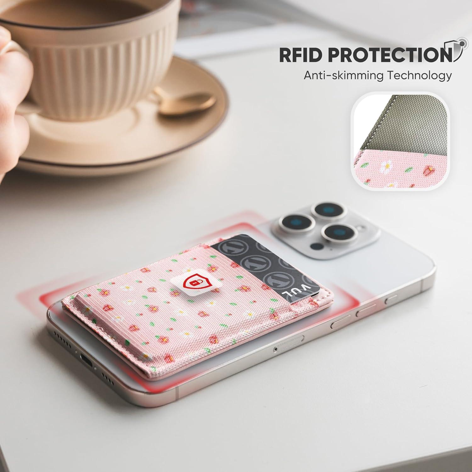 image:imageVULKIT Magnetic Phone Wallet for MagSafe RFID Blocking Card Holder Wallet for iPhone 1615141312 Series amp Phone Case with MagSafePinkFlowers