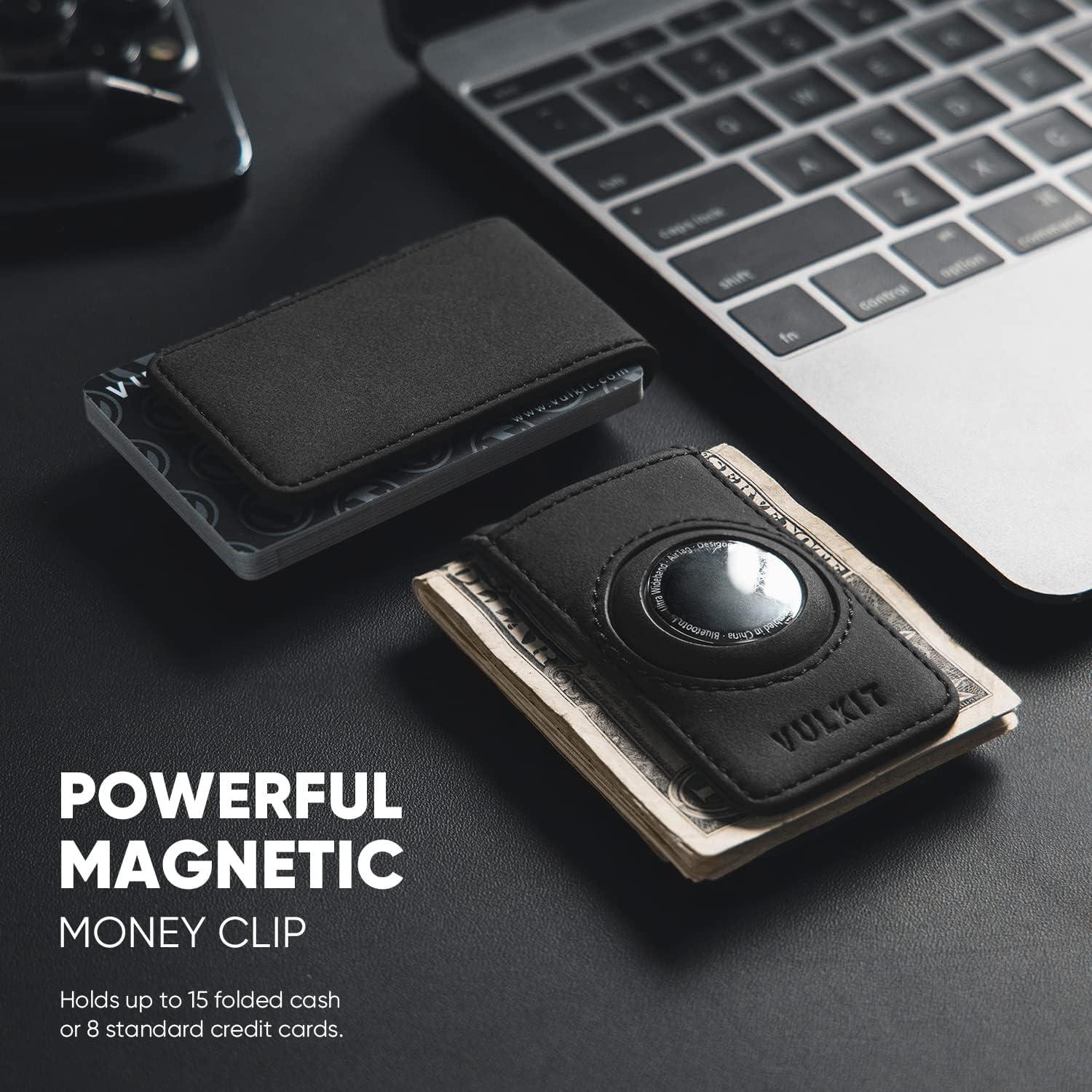 image:imageVULKIT Mens Magnetic Money Clip with Airtag Holder Airtag NOT Included Holds Up to 15 Cash or 8 CardsBlack