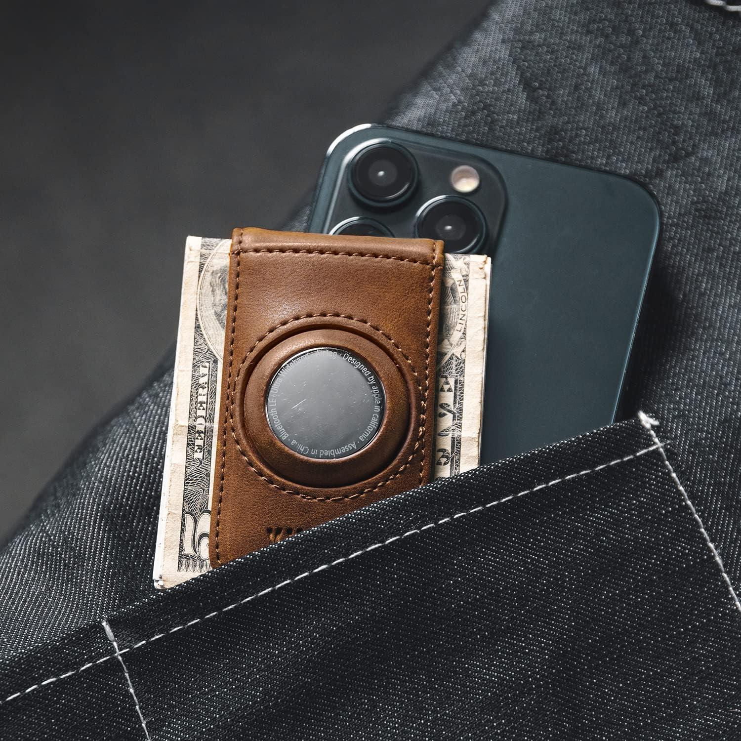 image:imageVULKIT Mens Magnetic Money Clip with Airtag Holder Airtag NOT Included Holds Up to 15 Cash or 8 CardsBrown