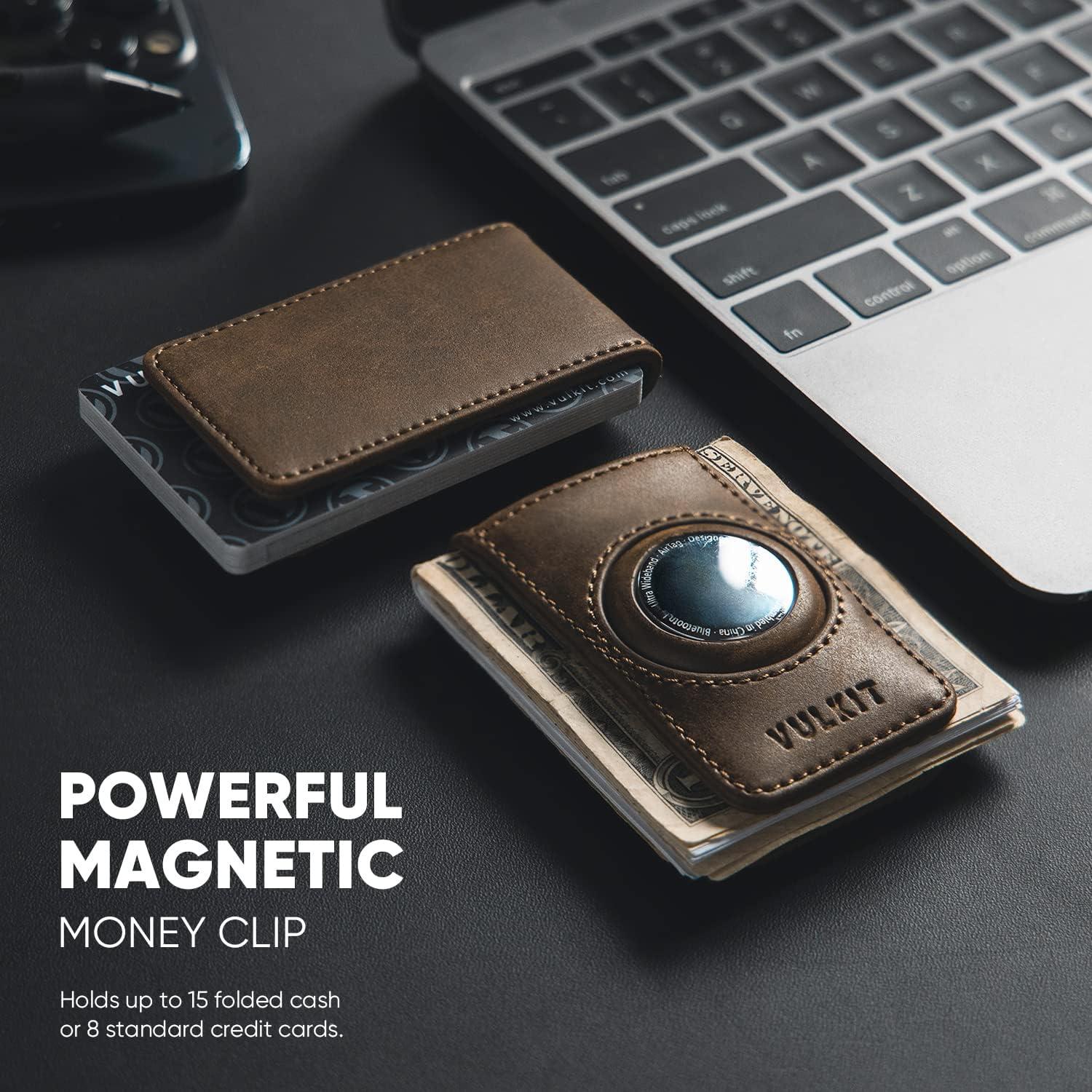 image:imageVULKIT Mens Magnetic Money Clip with Airtag Holder Airtag NOT Included Holds Up to 15 Cash or 8 CardsEspresso