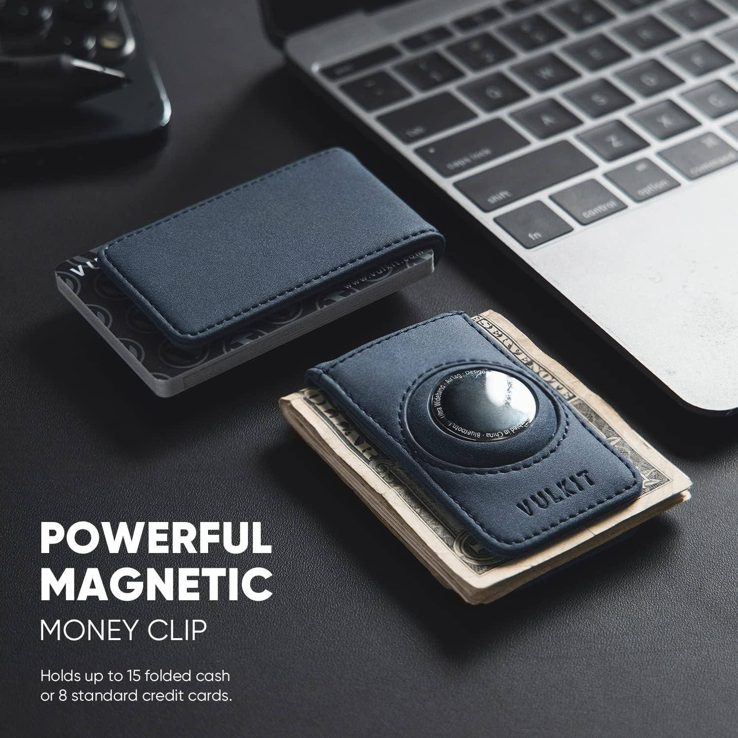 image:imageVULKIT Mens Magnetic Money Clip with Airtag Holder Airtag NOT Included Holds Up to 15 Cash or 8 CardsNavy