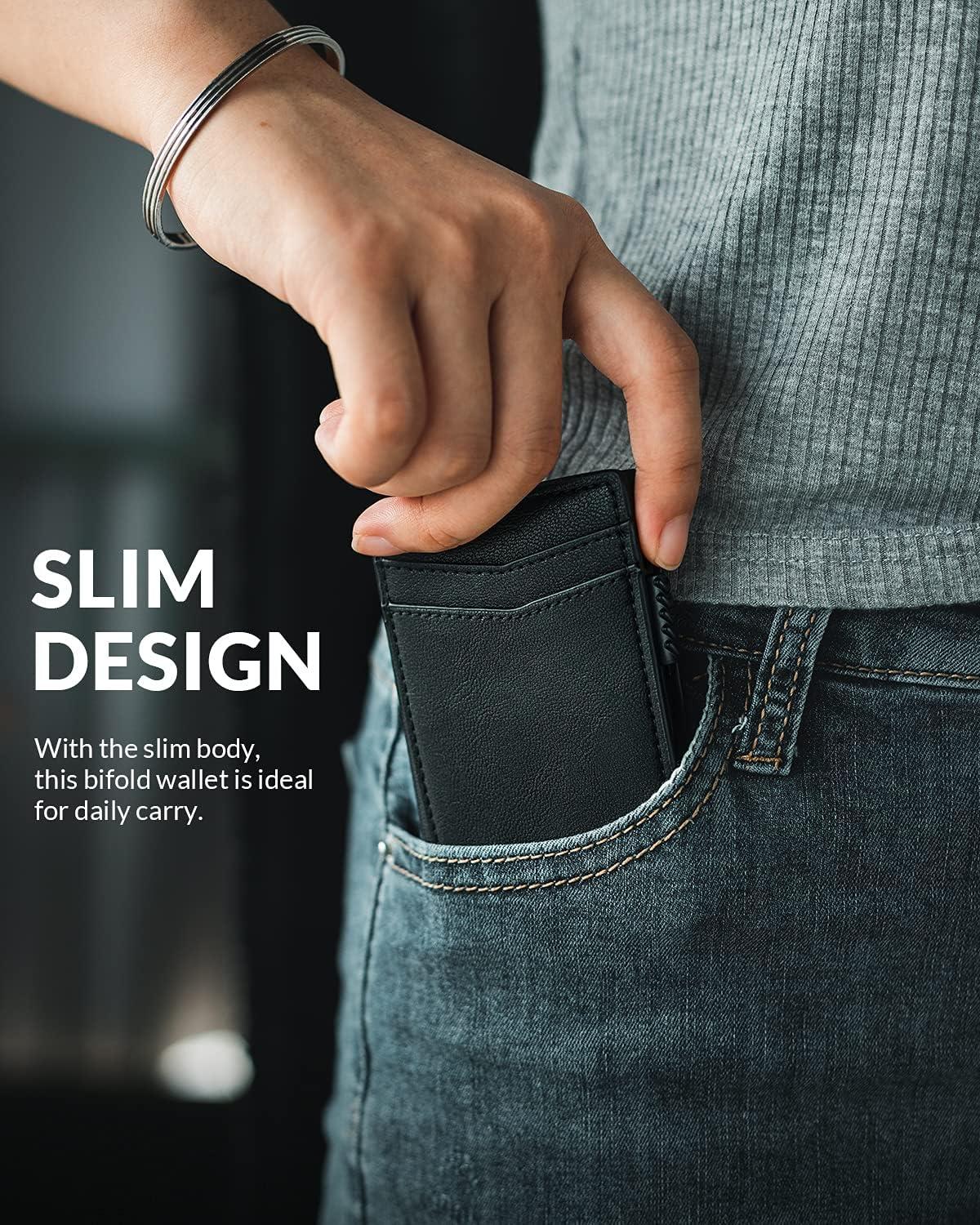 image:imageVULKIT Mens Slim Wallets Pop Up Card Holder RFID Blocking Metal Wallet Minimalist Design Holds Up to 11 CardsBlack