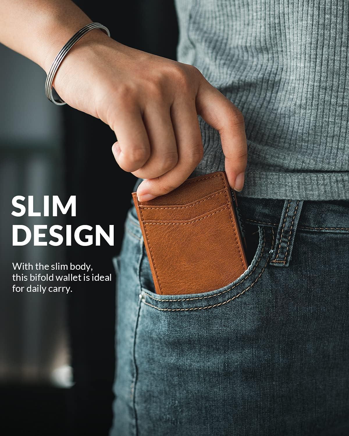 image:imageVULKIT Mens Slim Wallets Pop Up Card Holder RFID Blocking Metal Wallet Minimalist Design Holds Up to 11 CardsBrown