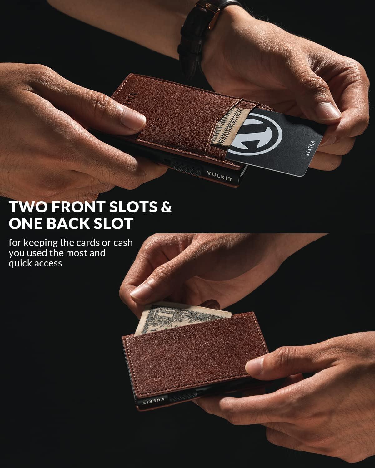image:imageVULKIT Mens Slim Wallets Pop Up Card Holder RFID Blocking Metal Wallet Minimalist Design Holds Up to 11 CardsCaramel
