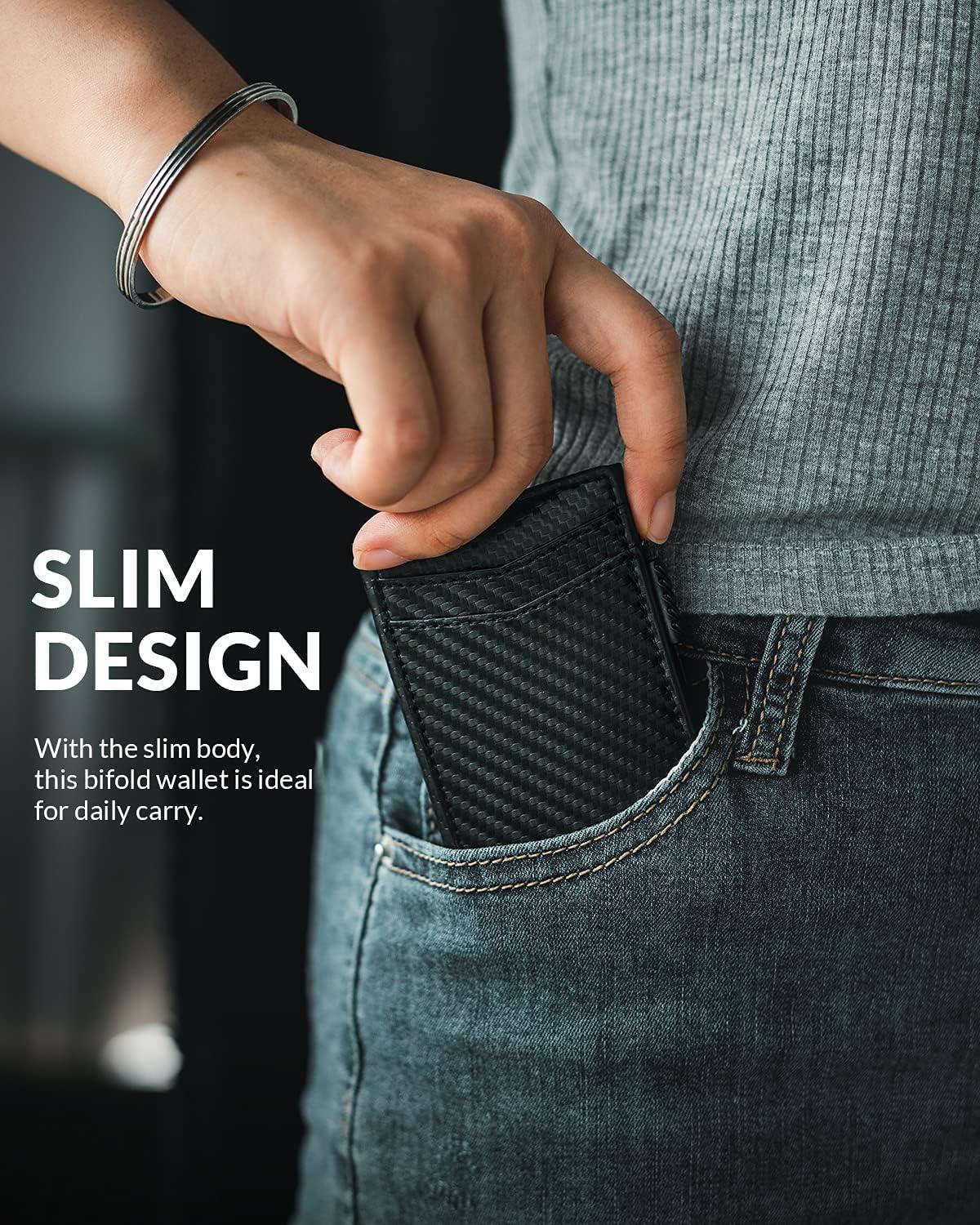 image:imageVULKIT Mens Slim Wallets Pop Up Card Holder RFID Blocking Metal Wallet Minimalist Design Holds Up to 11 CardsCarbon Fiber Black
