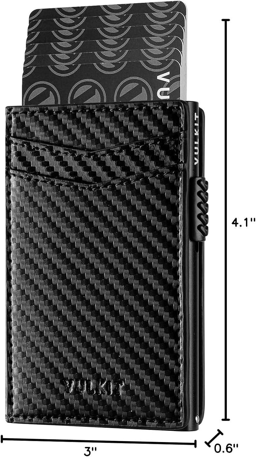 image:imageVULKIT Mens Slim Wallets Pop Up Card Holder RFID Blocking Metal Wallet Minimalist Design Holds Up to 11 CardsCarbon Fiber Black