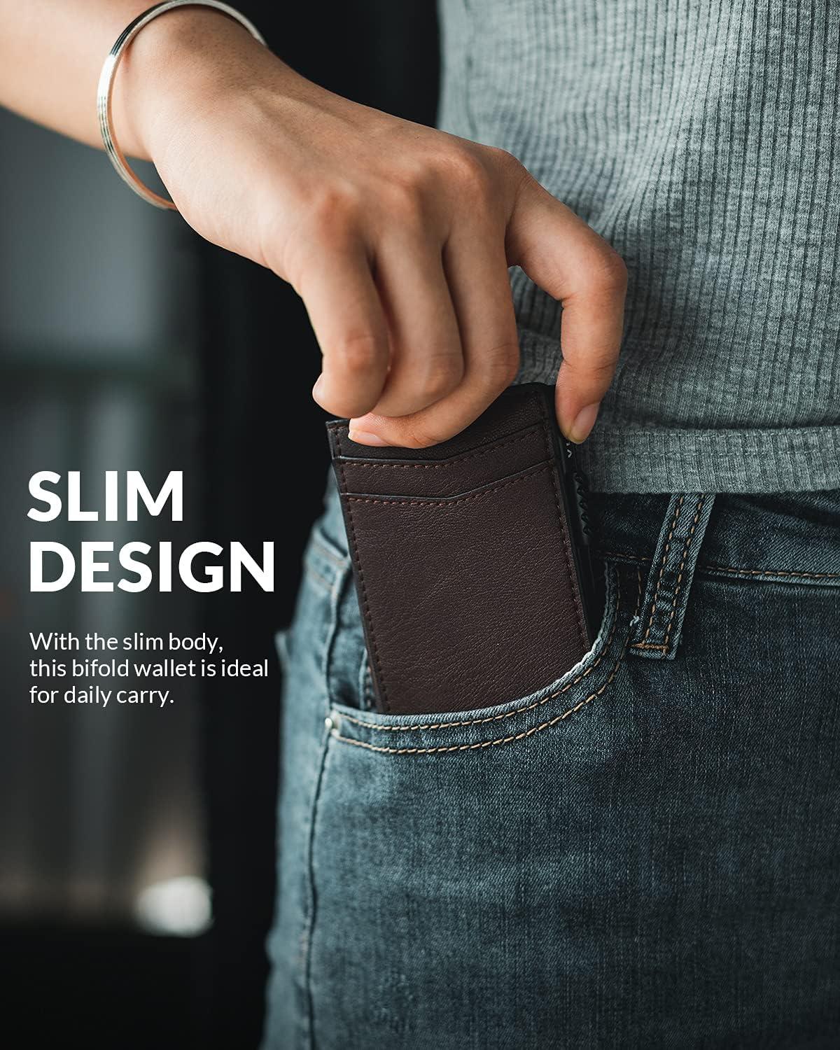 image:imageVULKIT Mens Slim Wallets Pop Up Card Holder RFID Blocking Metal Wallet Minimalist Design Holds Up to 11 CardsEspresso