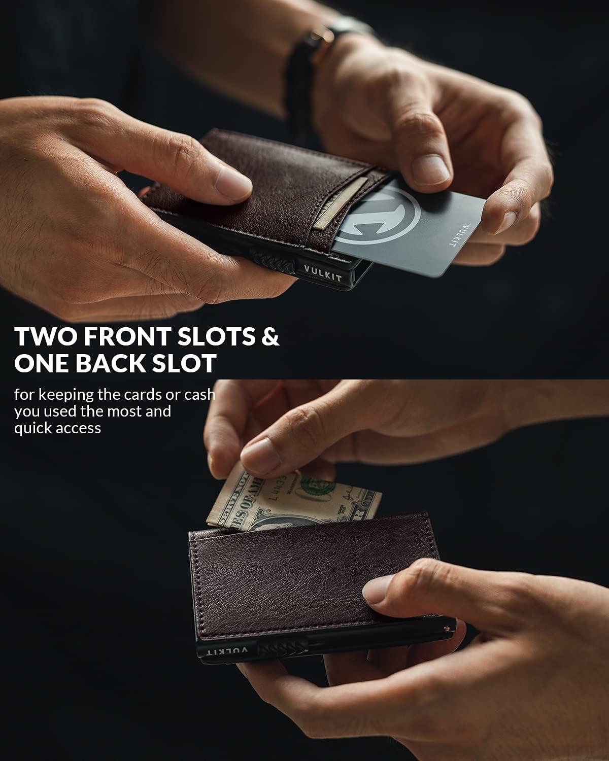 image:imageVULKIT Mens Slim Wallets Pop Up Card Holder RFID Blocking Metal Wallet Minimalist Design Holds Up to 11 CardsEspresso