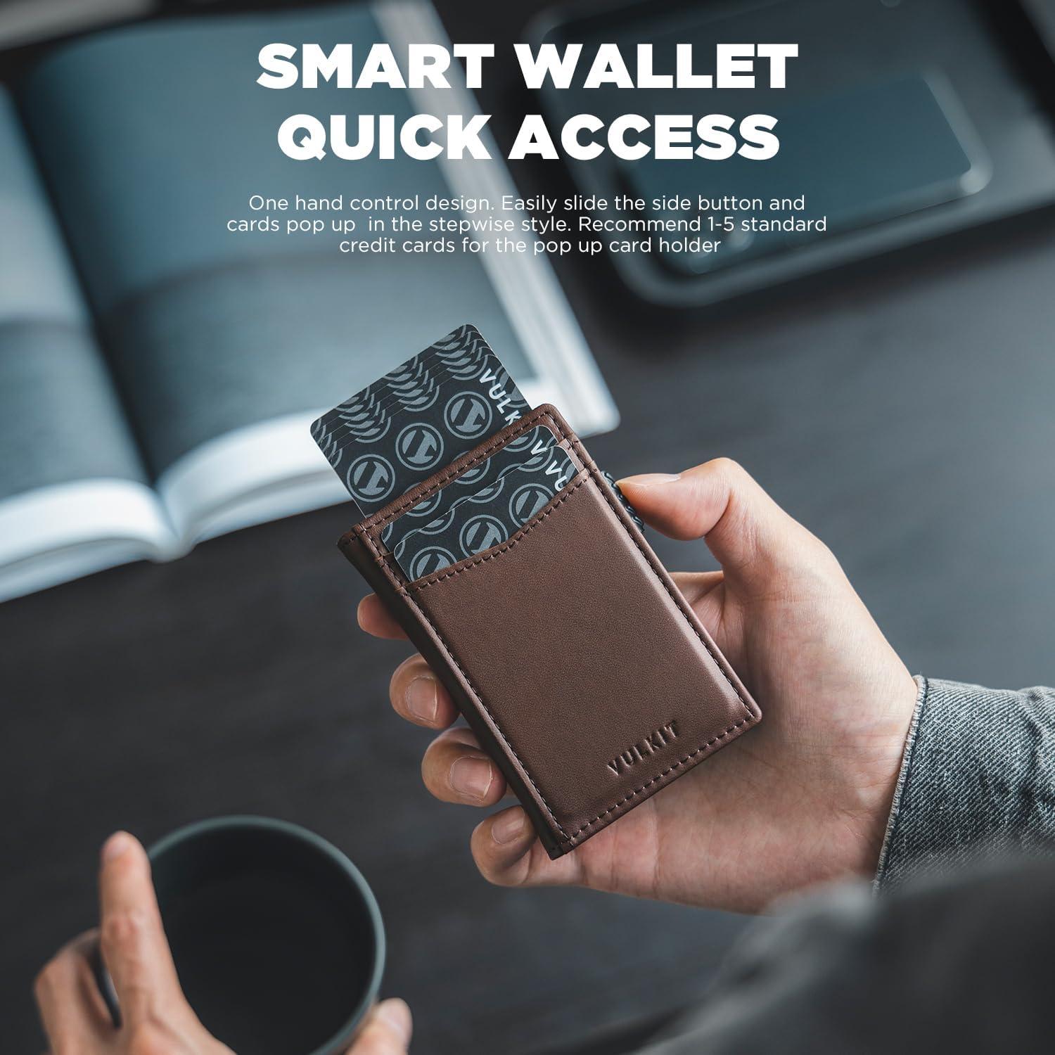 image:imageVULKIT Mens Slim Wallets Pop Up Card Holder RFID Blocking Metal Wallet Minimalist Design Holds Up to 11 CardsG2Premium EspressoMagnetic Closure