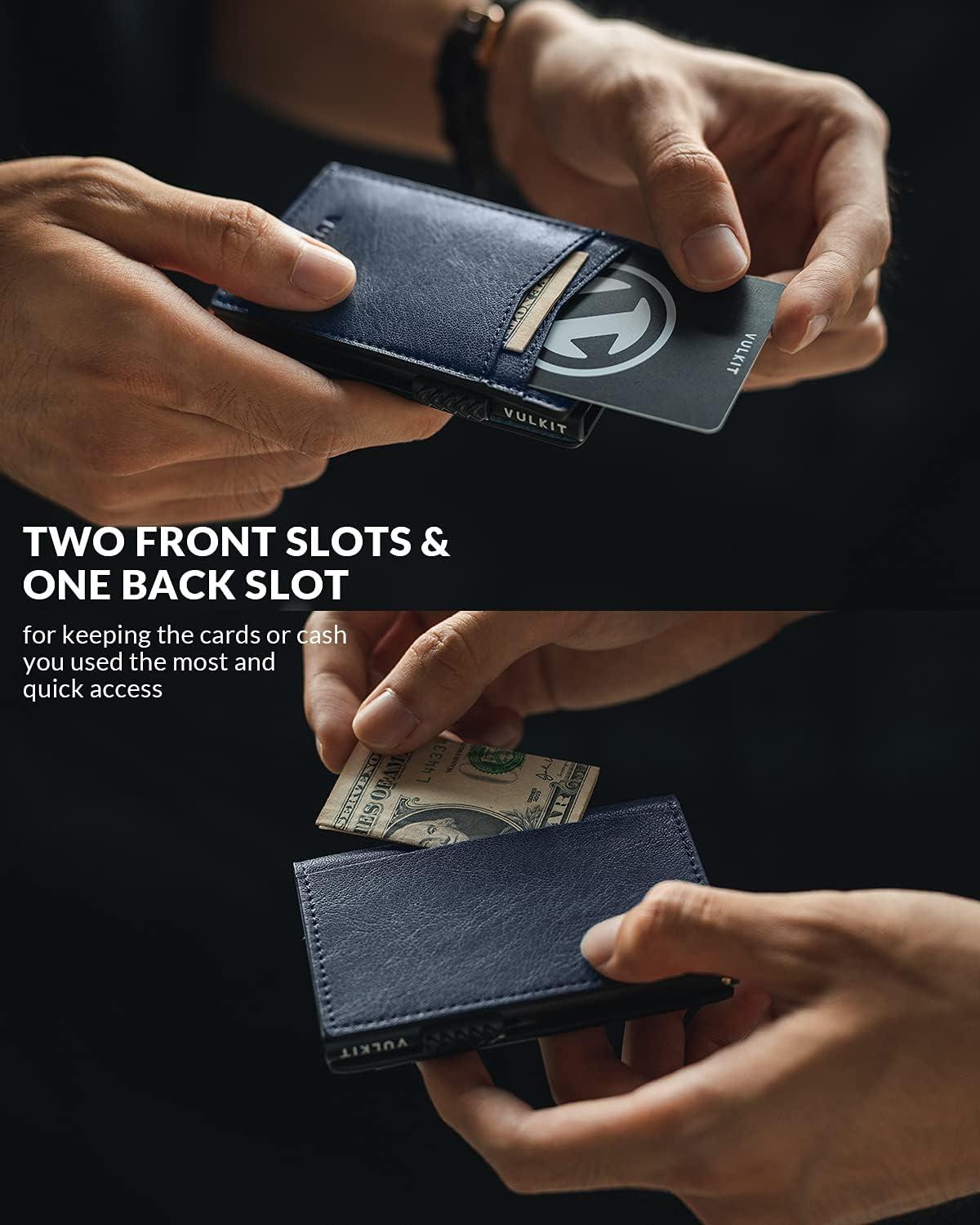 image:imageVULKIT Mens Slim Wallets Pop Up Card Holder RFID Blocking Metal Wallet Minimalist Design Holds Up to 11 CardsNavy