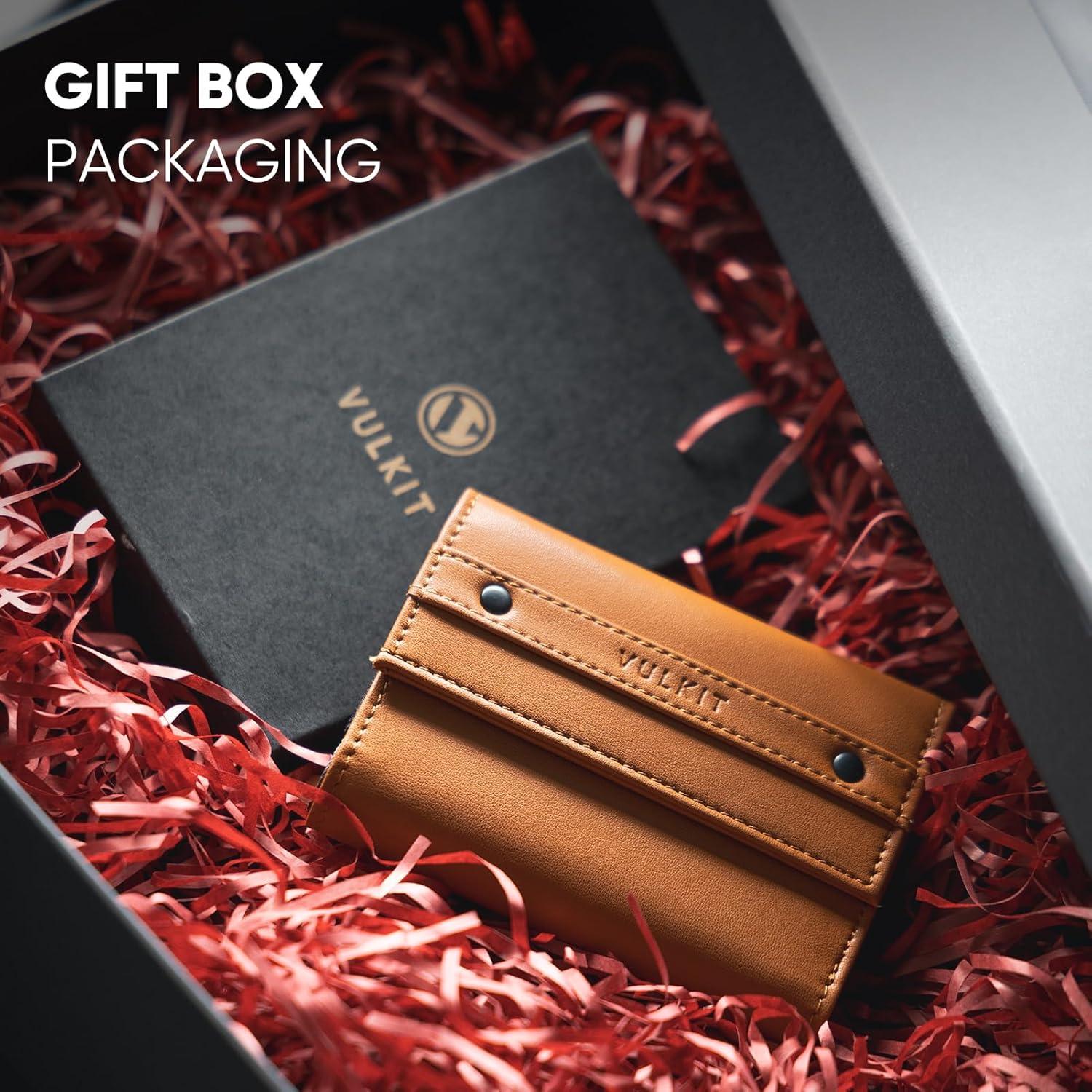 image:imageVULKIT Mens Wallet RFID Blocking Leather Compact Trifold with Zippered Coin Pocket ID Window and Business Card Holder GreenBrown