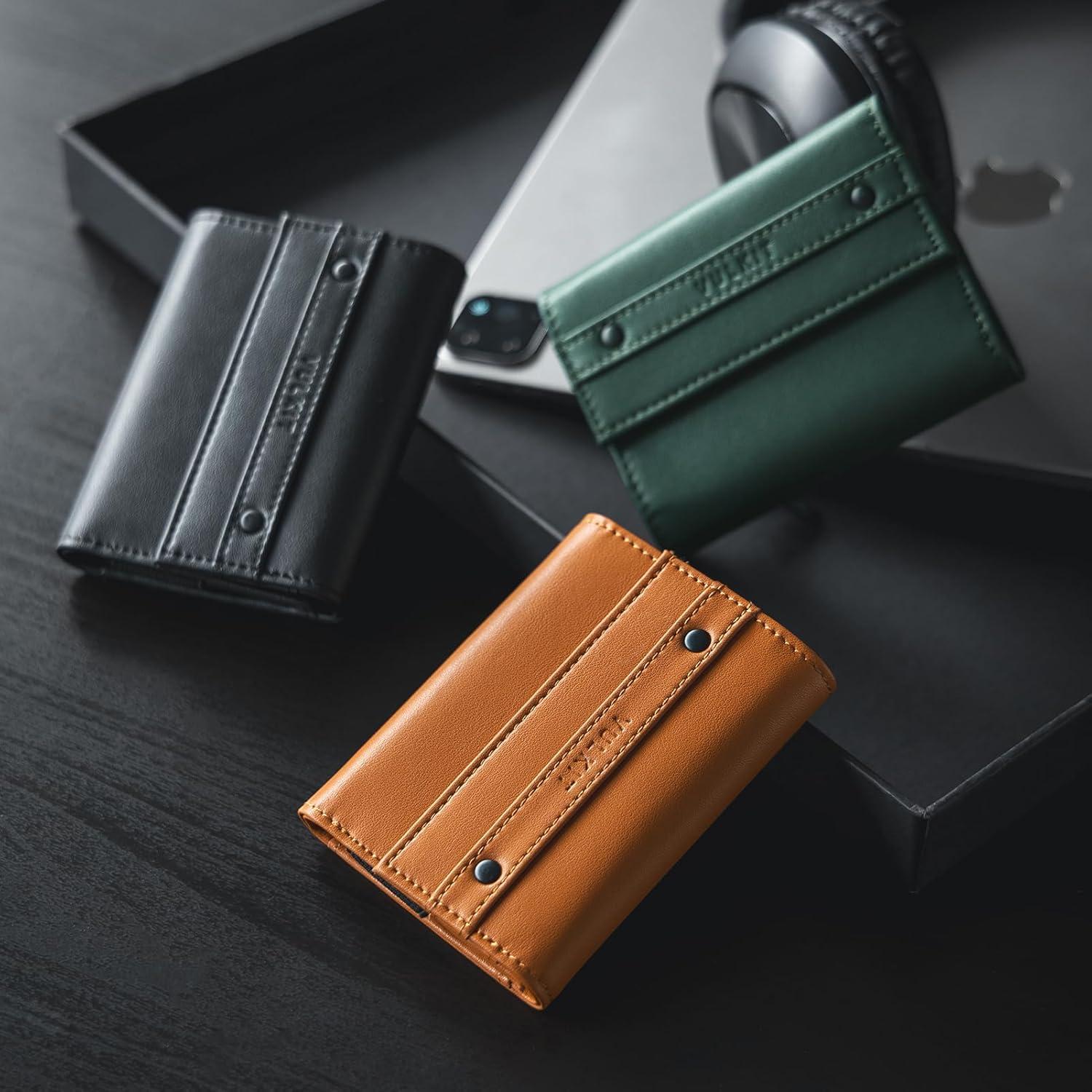 image:imageVULKIT Mens Wallet RFID Blocking Leather Compact Trifold with Zippered Coin Pocket ID Window and Business Card Holder GreenBrown