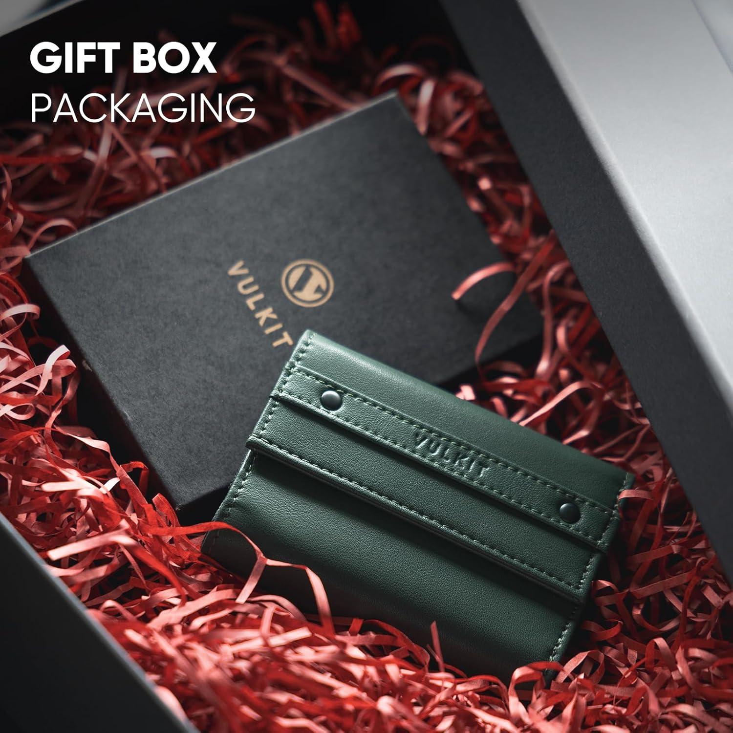 image:imageVULKIT Mens Wallet RFID Blocking Leather Compact Trifold with Zippered Coin Pocket ID Window and Business Card Holder GreenGreen