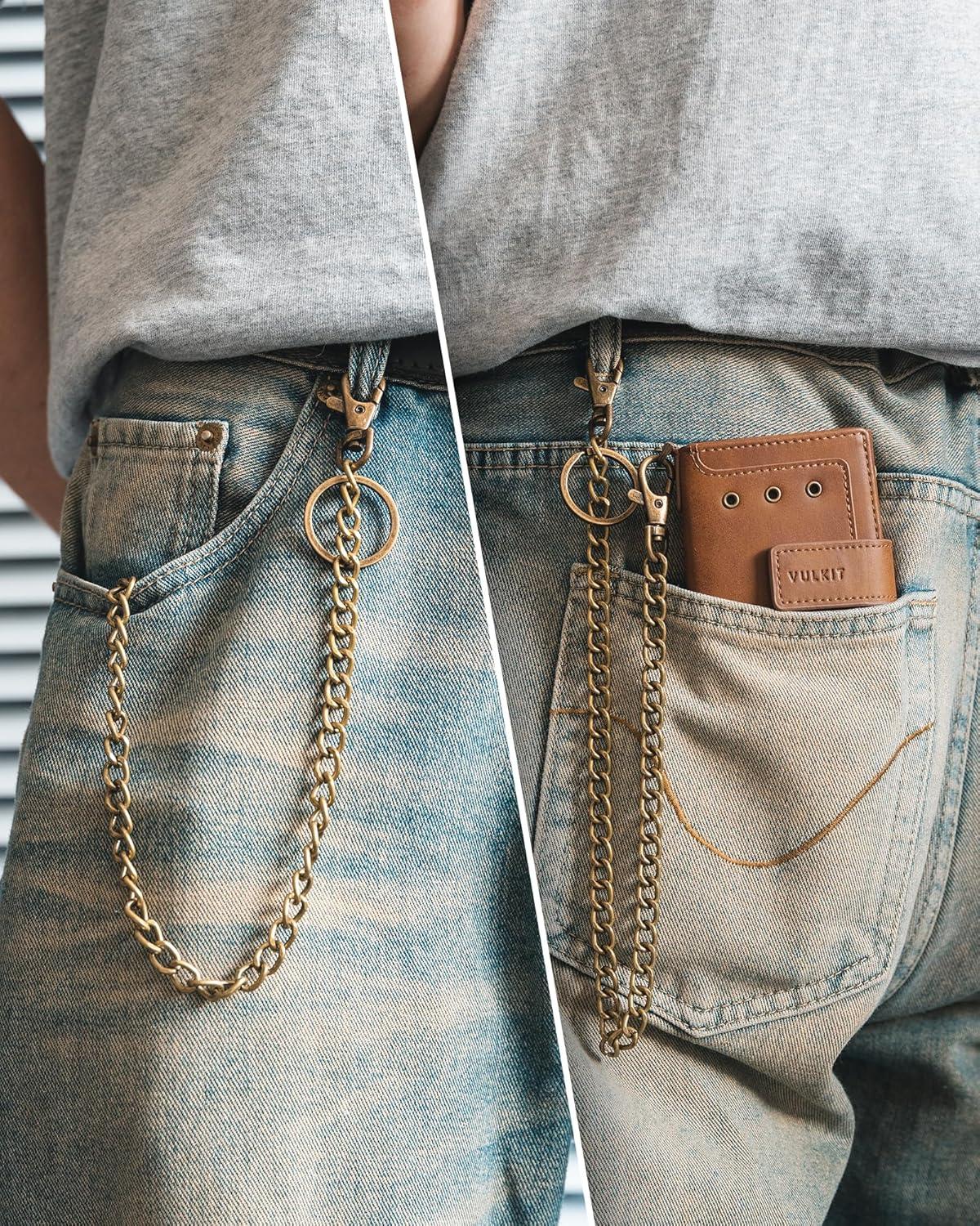 image:imageVULKIT Mens Wallet RFID Protected with Chain POP UP Credit Card Ejector Case ID Window Zipper Pocket for Coins and Compartment for BillsBanknotes Carbon BlackBrown