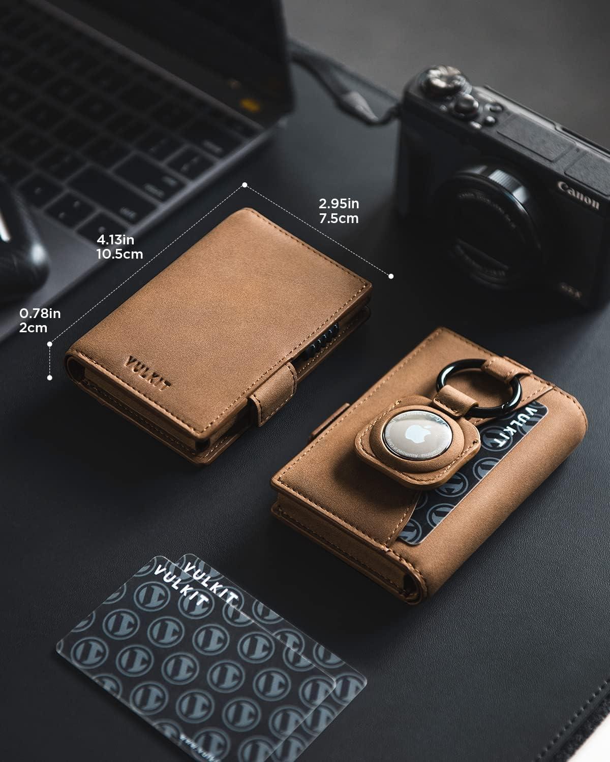 image:imageVULKIT Mens Wallet with Key Ring amp Airtag Holder Leather Pop Up Card Holder RFID Blocking Keychain Wallet Cash CompartmentAmber Brown