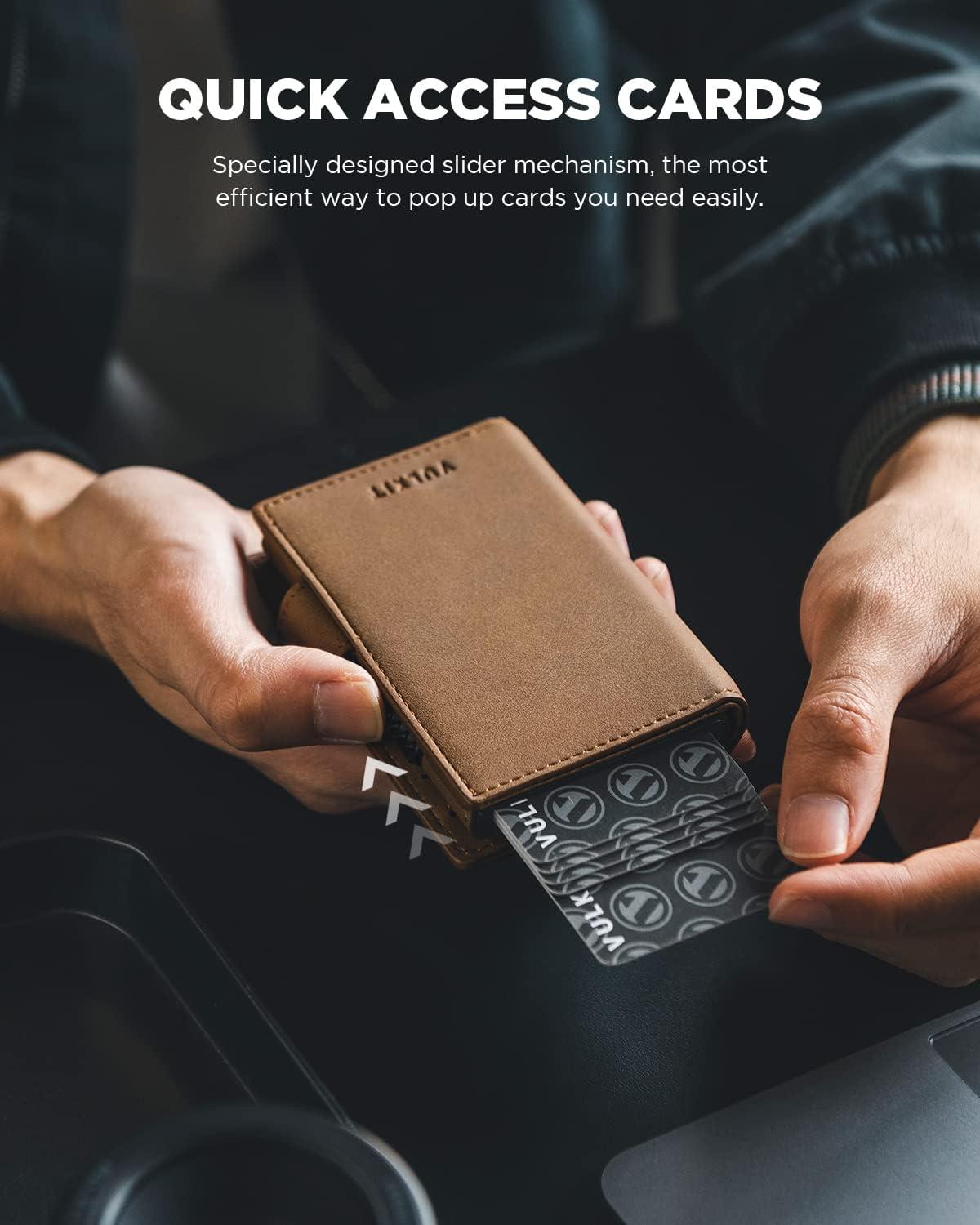 image:imageVULKIT Mens Wallet with Key Ring amp Airtag Holder Leather Pop Up Card Holder RFID Blocking Keychain Wallet Cash CompartmentAmber Brown