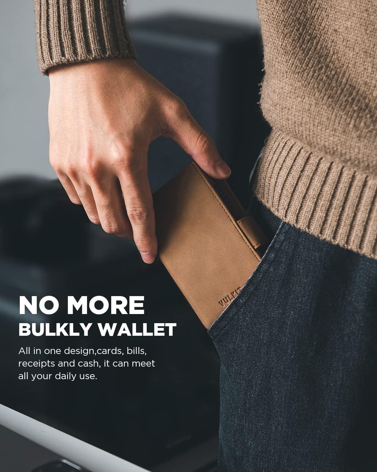 image:imageVULKIT Mens Wallet with Key Ring amp Airtag Holder Leather Pop Up Card Holder RFID Blocking Keychain Wallet Cash CompartmentAmber Brown
