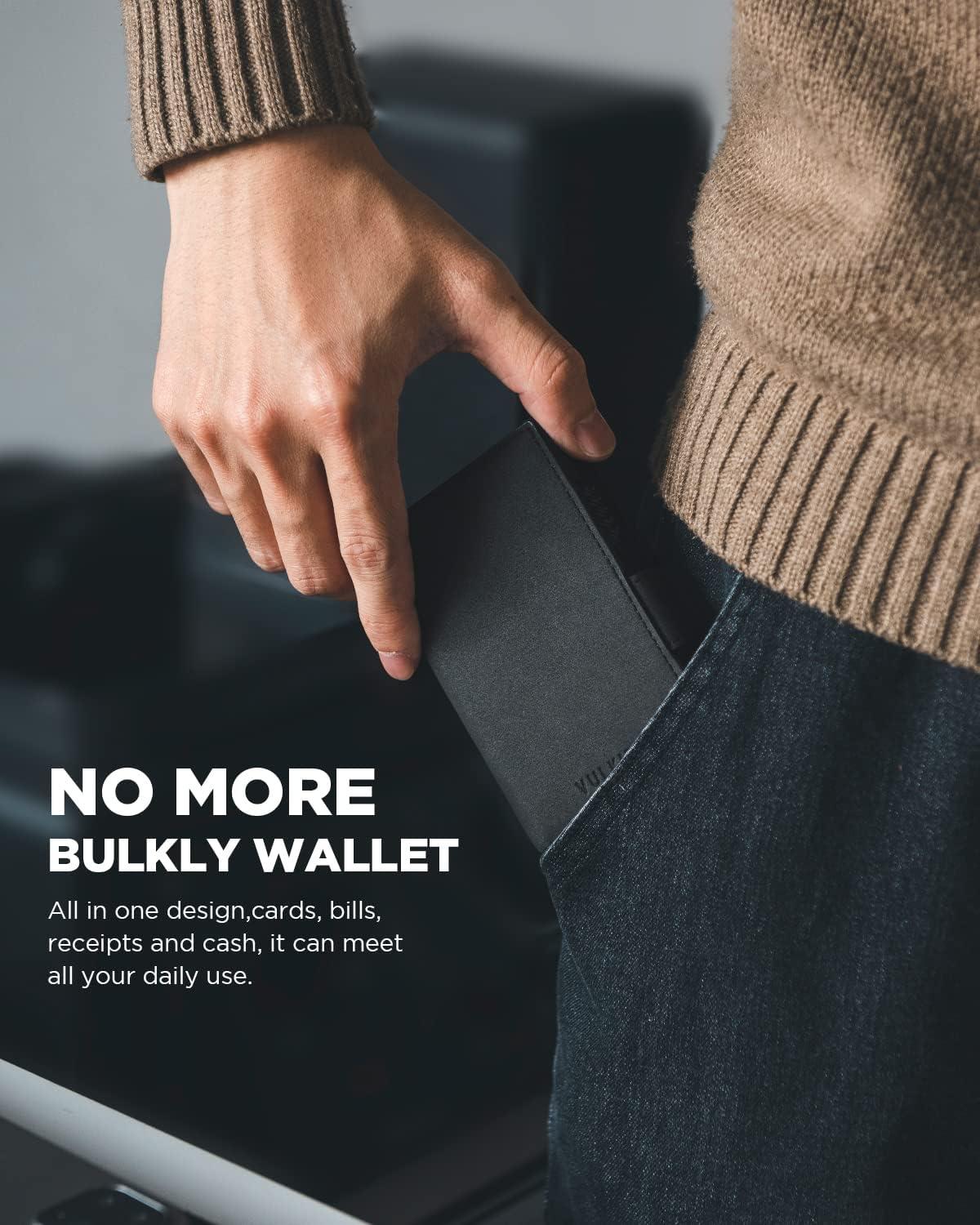 image:imageVULKIT Mens Wallet with Key Ring amp Airtag Holder Leather Pop Up Card Holder RFID Blocking Keychain Wallet Cash CompartmentBlack