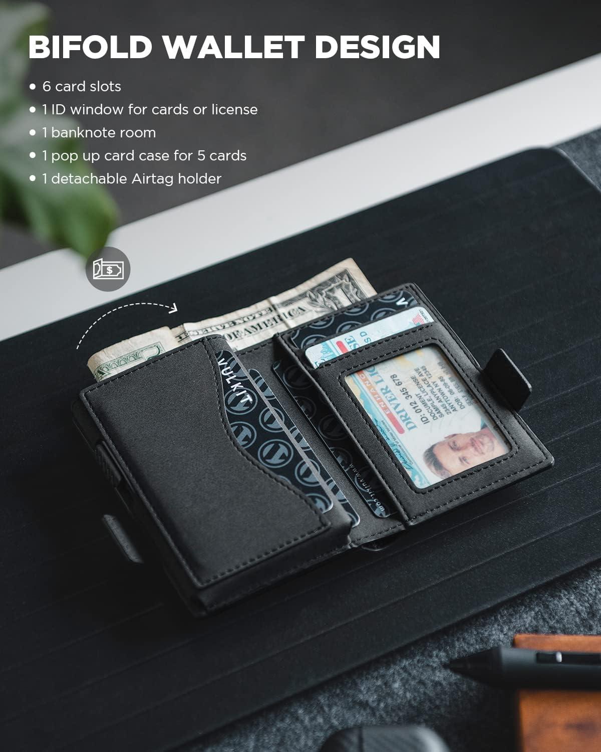 image:imageVULKIT Mens Wallet with Key Ring amp Airtag Holder Leather Pop Up Card Holder RFID Blocking Keychain Wallet Cash CompartmentBlack