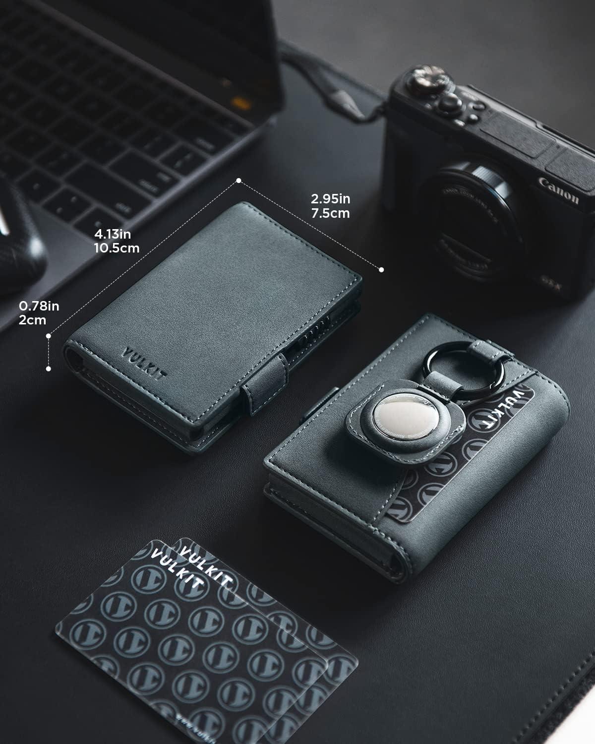 image:imageVULKIT Mens Wallet with Key Ring amp Airtag Holder Leather Pop Up Card Holder RFID Blocking Keychain Wallet Cash CompartmentBlue