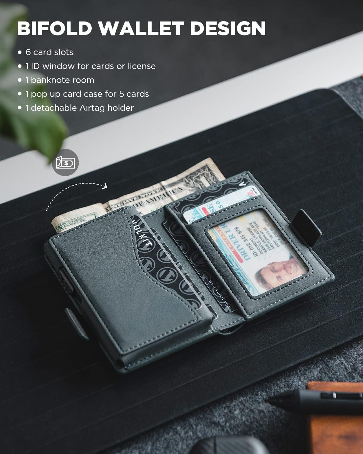 image:imageVULKIT Mens Wallet with Key Ring amp Airtag Holder Leather Pop Up Card Holder RFID Blocking Keychain Wallet Cash CompartmentBlue