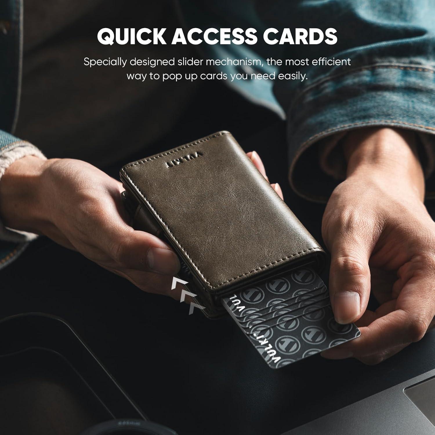 image:imageVULKIT Mens Wallet with Key Ring amp Airtag Holder Leather Pop Up Card Holder RFID Blocking Keychain Wallet Cash CompartmentGreen