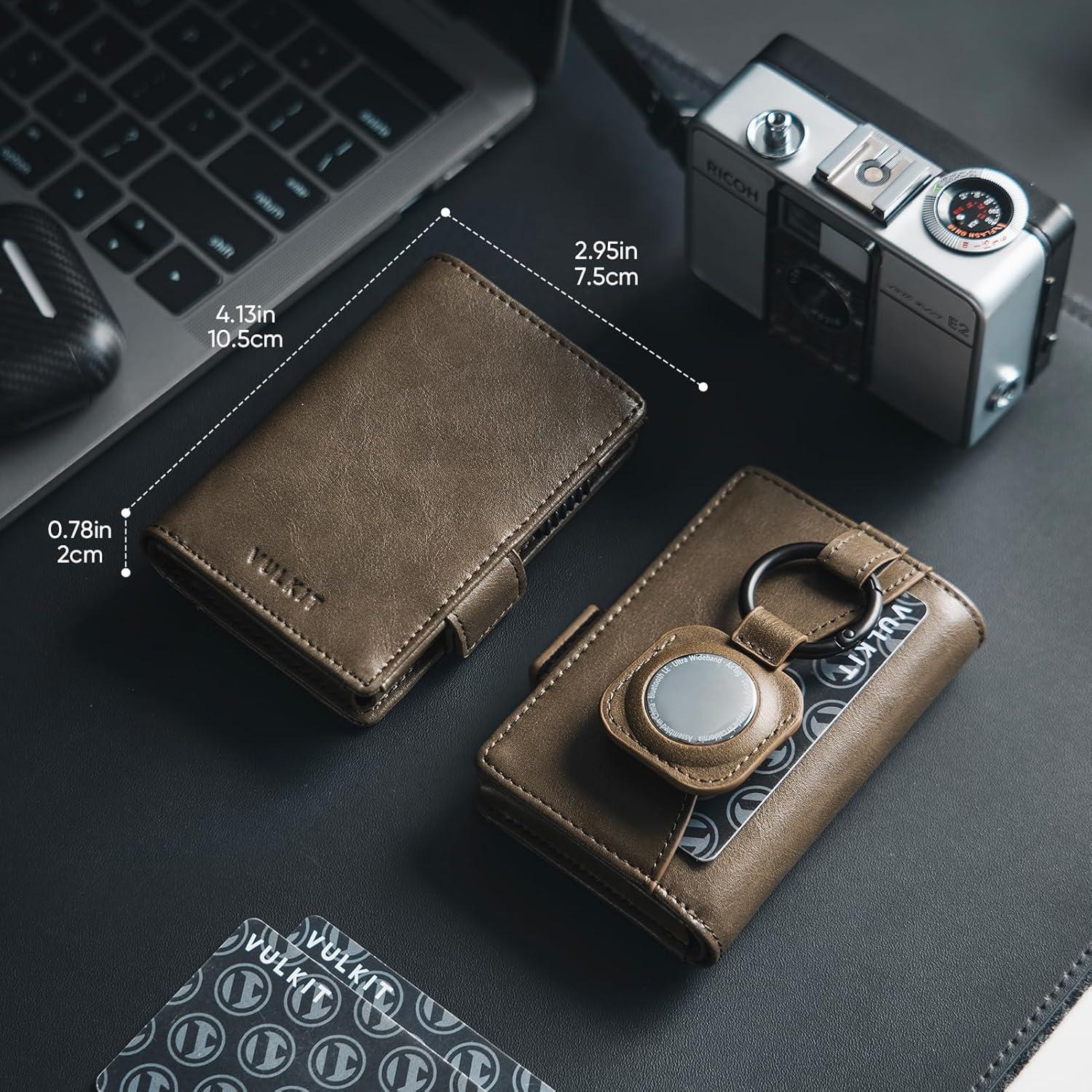 image:imageVULKIT Mens Wallet with Key Ring amp Airtag Holder Leather Pop Up Card Holder RFID Blocking Keychain Wallet Cash CompartmentGreen