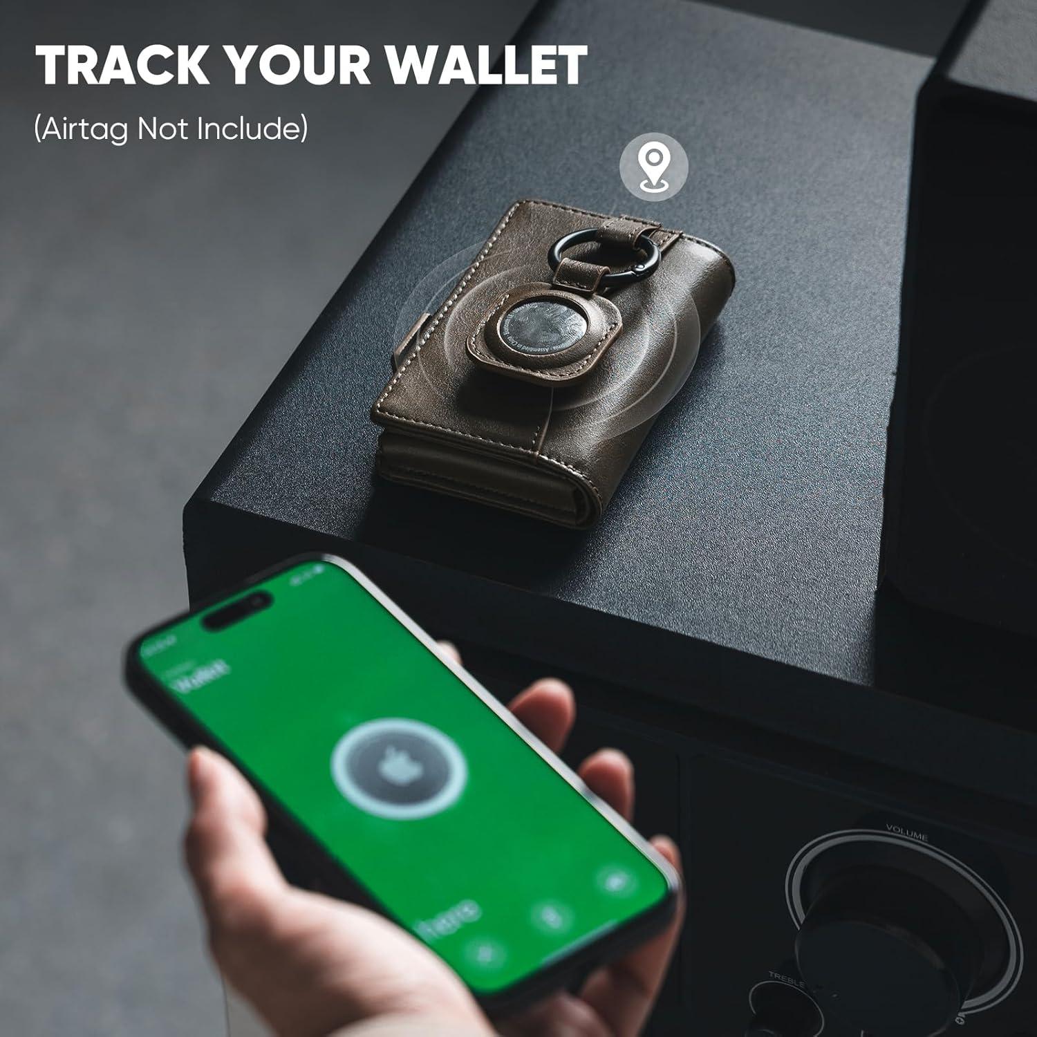 image:imageVULKIT Mens Wallet with Key Ring amp Airtag Holder Leather Pop Up Card Holder RFID Blocking Keychain Wallet Cash CompartmentGreen